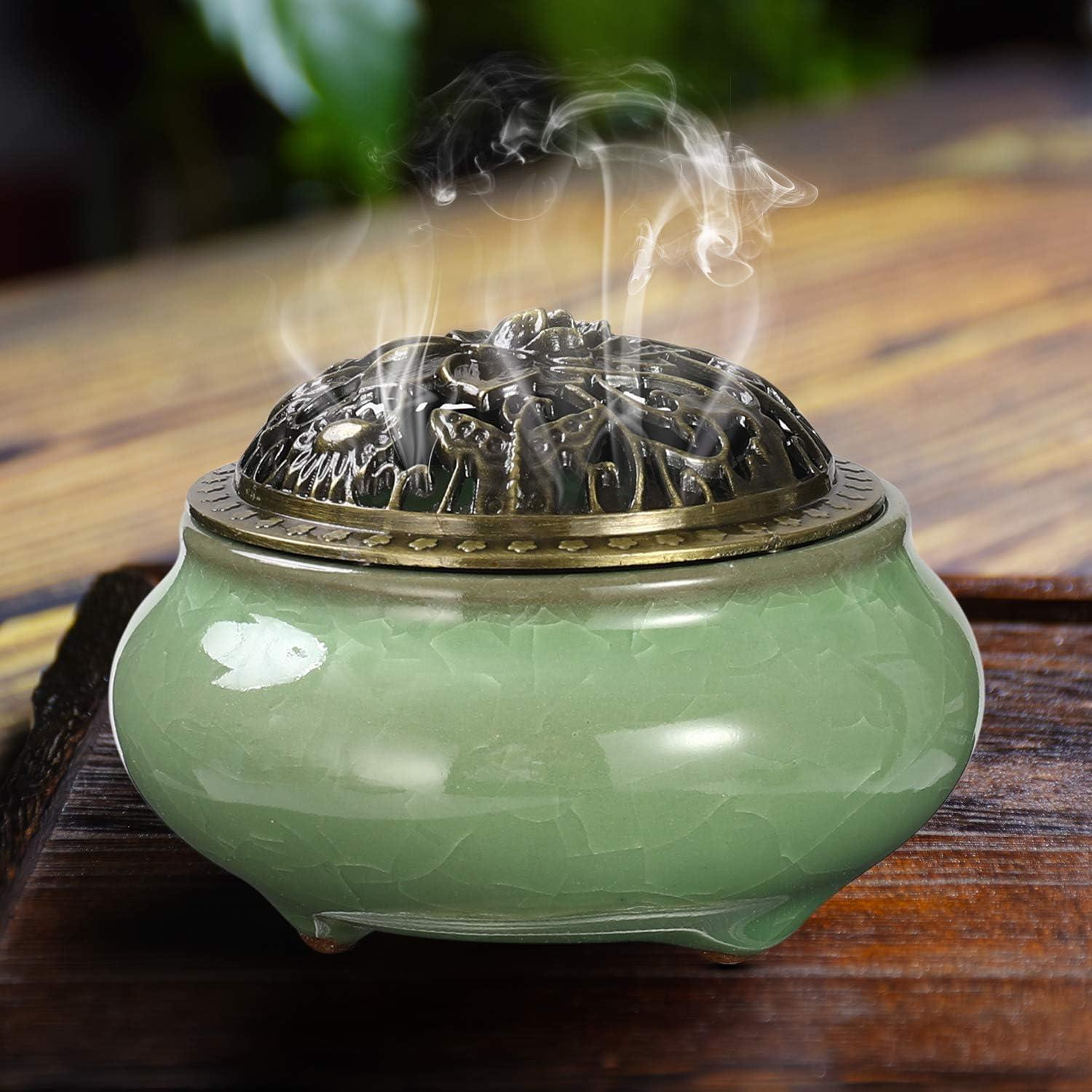 Quemador de Incienso MIUPOO Cerámica Verde Claro 10cm
