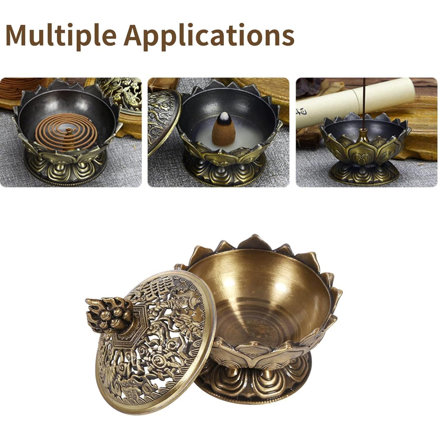 Quemador de Incienso Clásico QRZLP de Cobre Antiguo 7.8cm