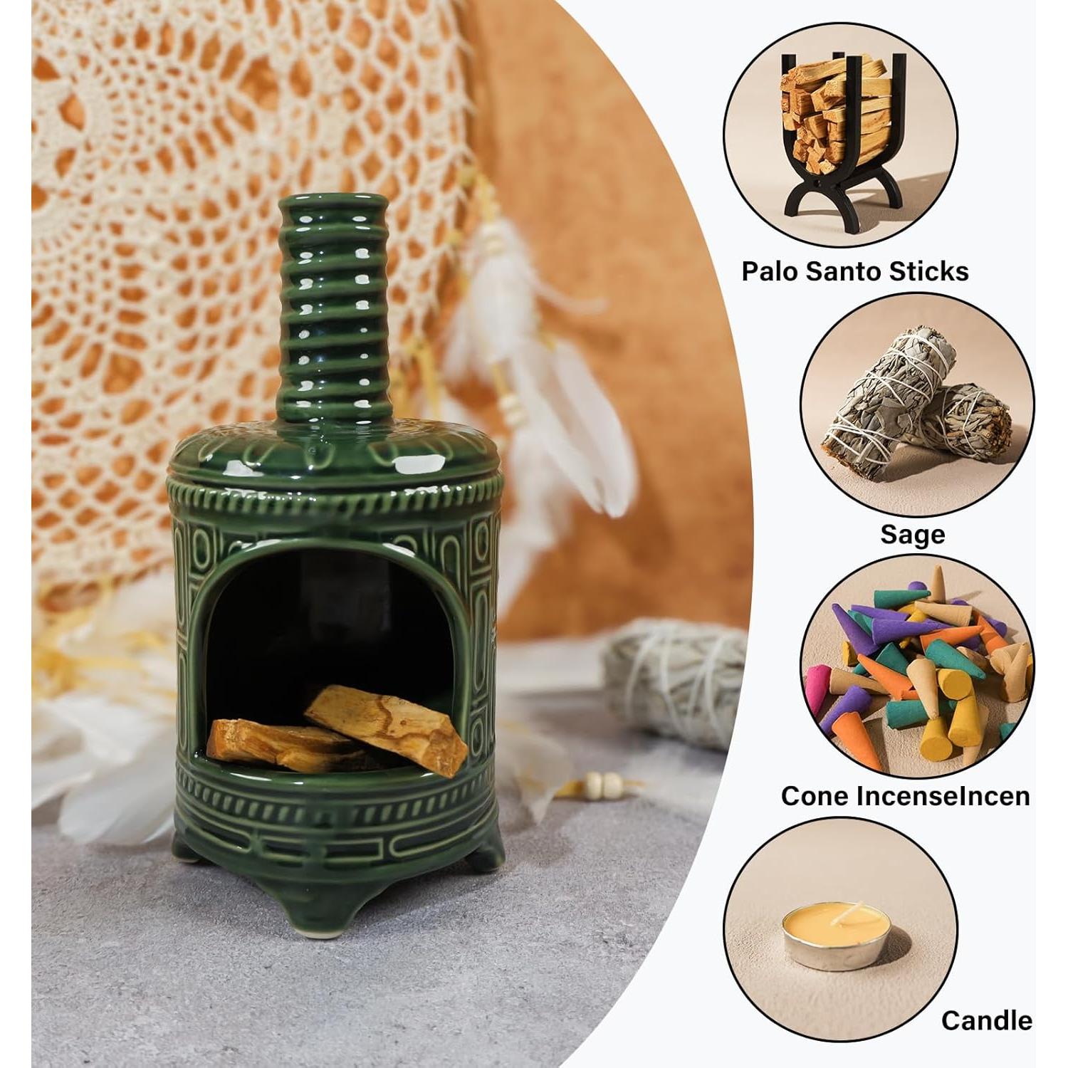 Soporte de Palo Santo Cerámica MOUGIGI Retro Verde 19.5 cm