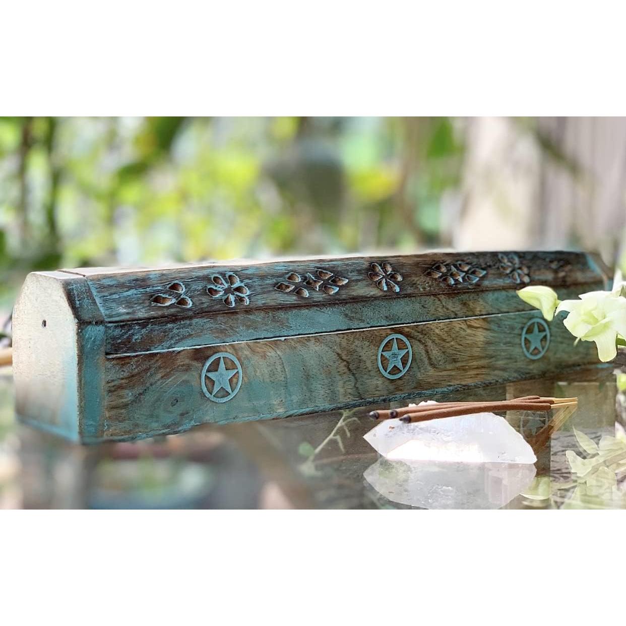 Soporte de Incienso de Madera de Mango Ecológico Azul 30.48 cm