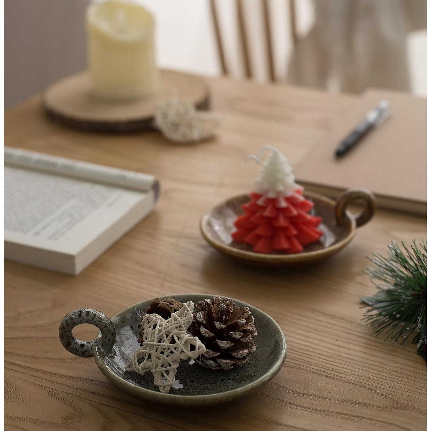 Soporte de Vela de Cerámica Vintage VIRFONOR Verde 12cm