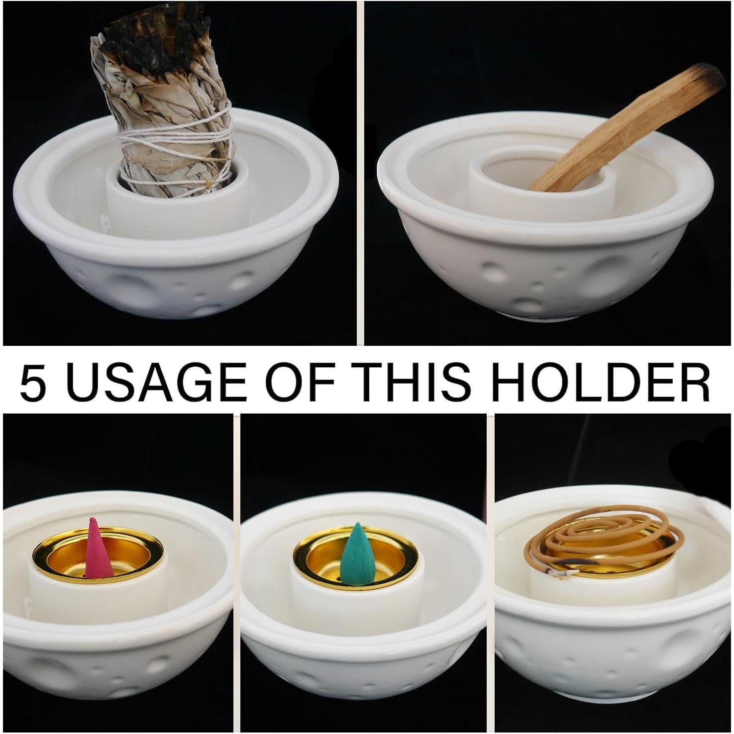 Soporte de Incienso Cerámica Mutochy Luna 5 en 1 Dorado