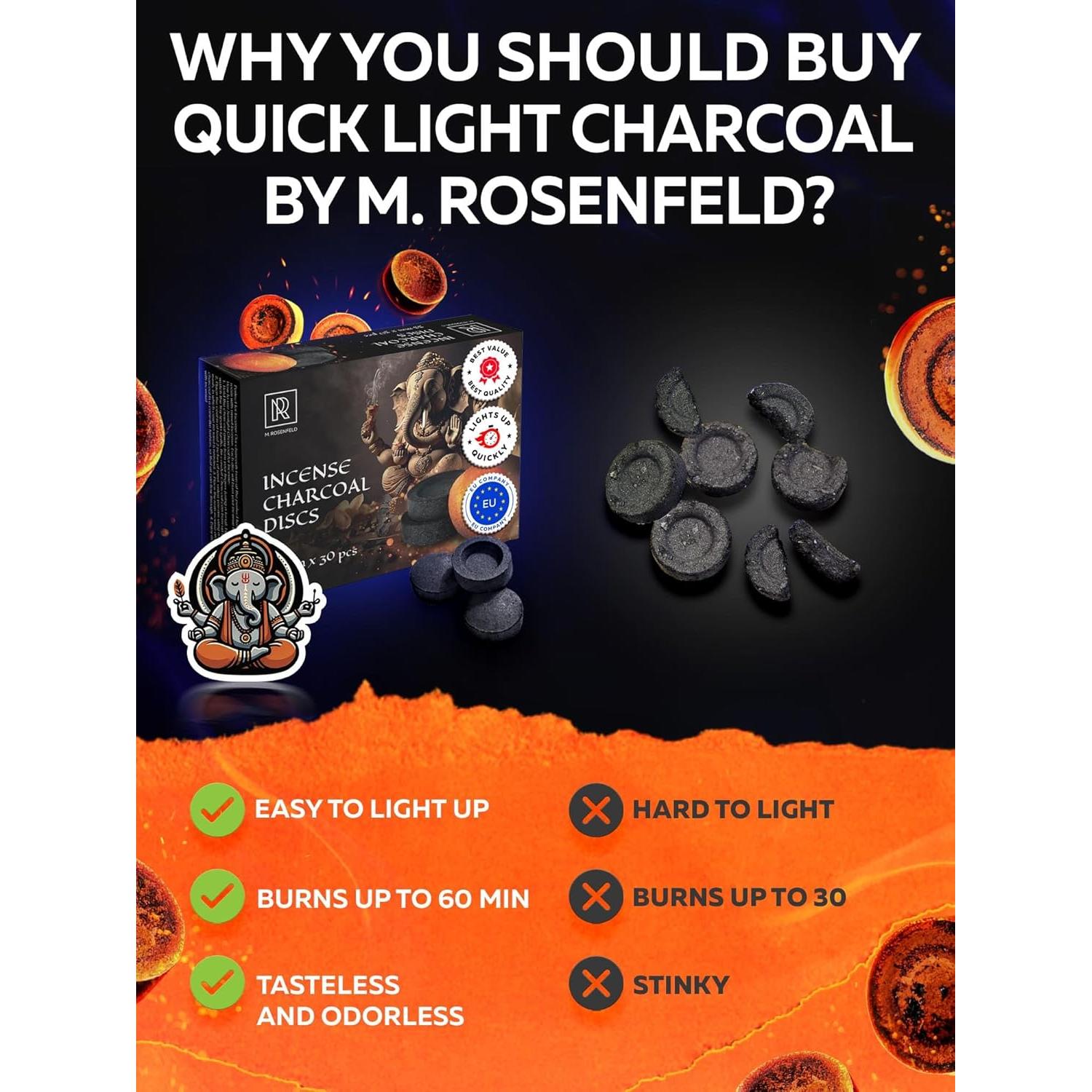 Discos de Carbón para Incienso M. ROSENFELD - 30 pcs 33 mm