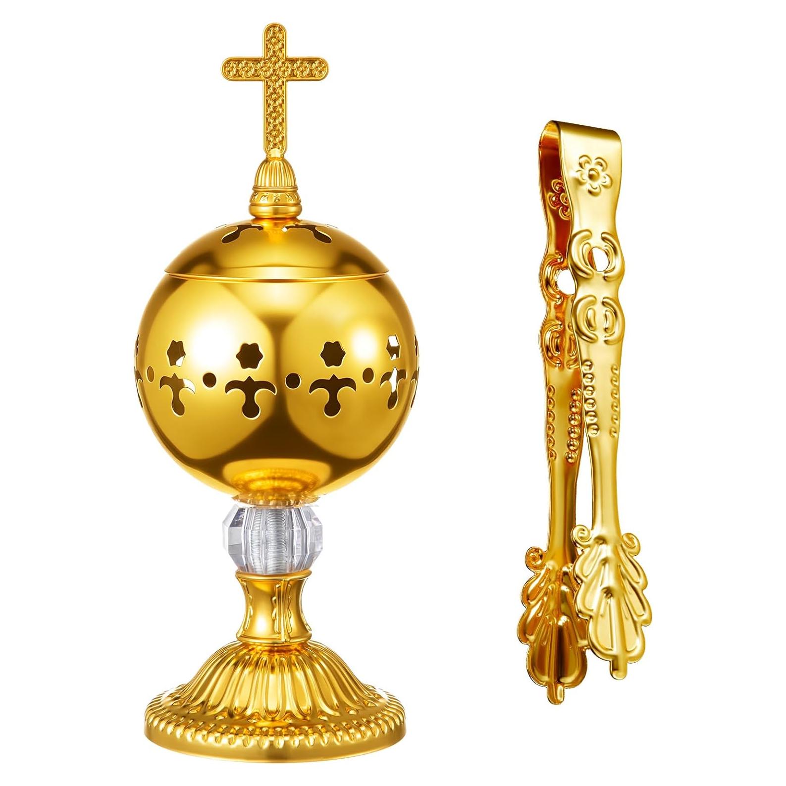 Horno de Incienso Católico Zonon Oro 20cm con Pinzas