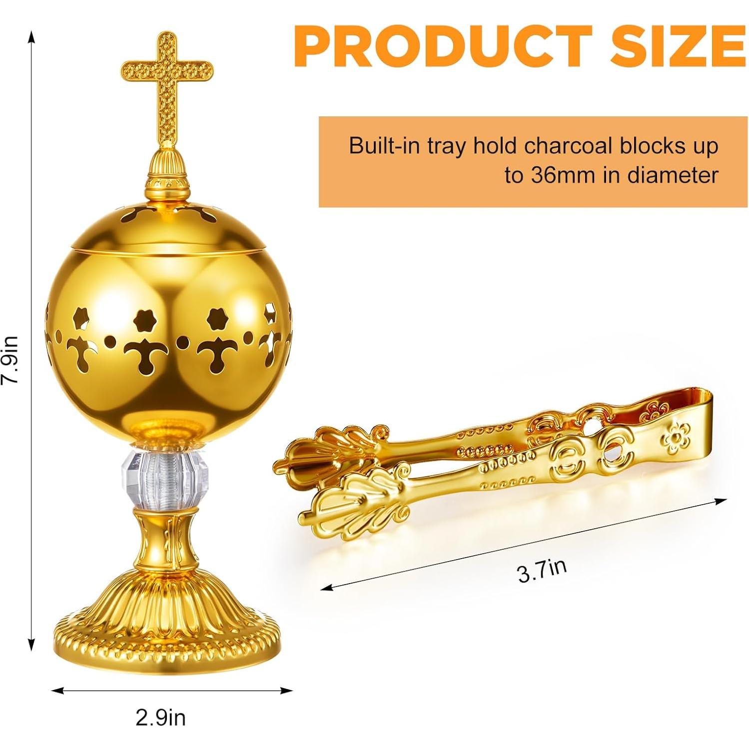 Horno de Incienso Católico Zonon Oro 20cm con Pinzas