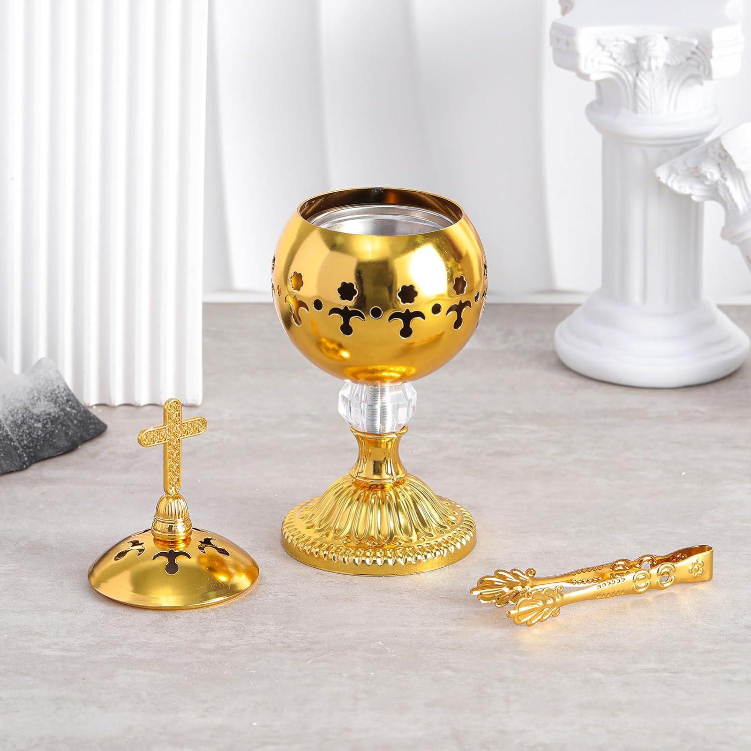 Horno de Incienso Católico Zonon Oro 20cm con Pinzas