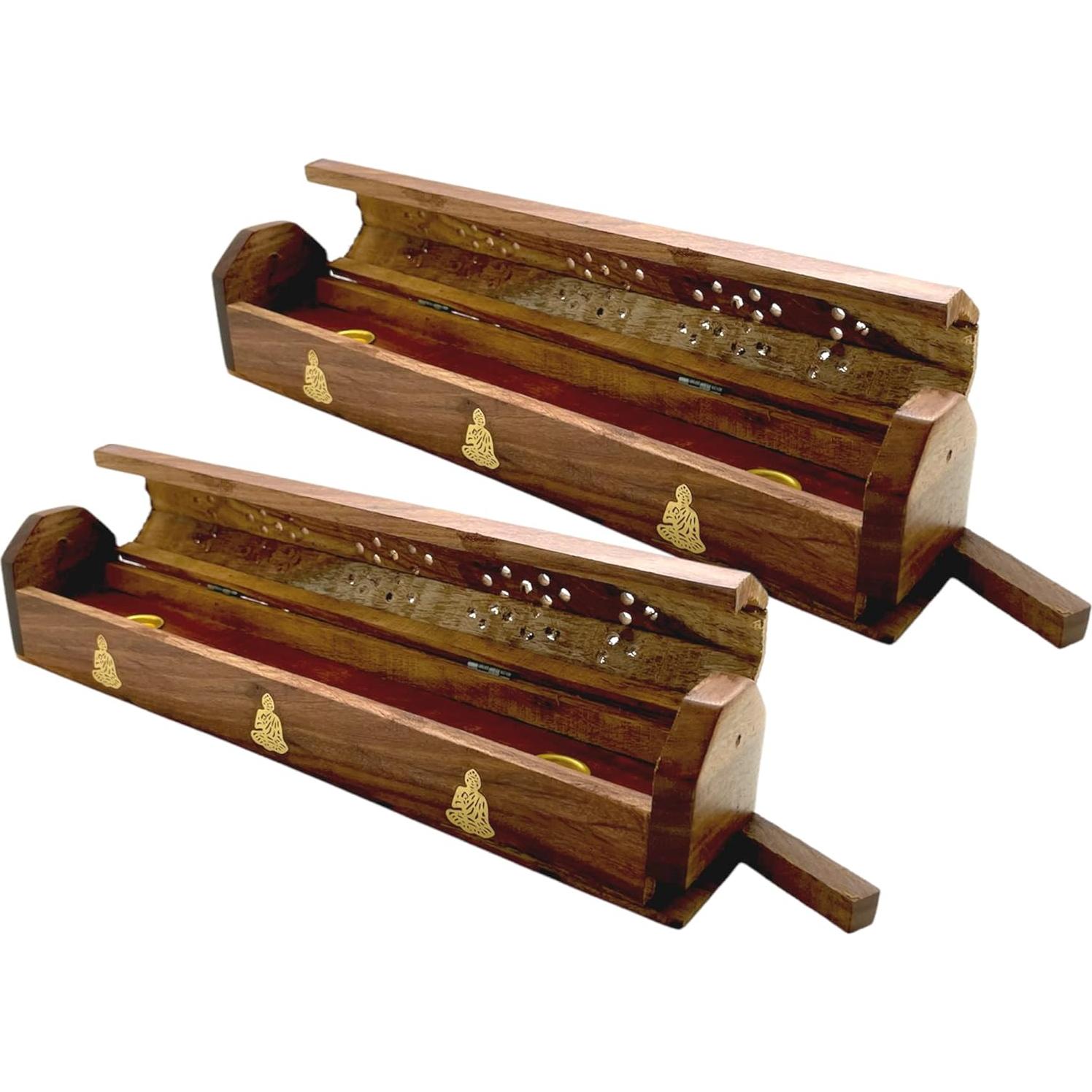 Quemadores de Incienso Crystalo - 2 Piezas de Madera Buda
