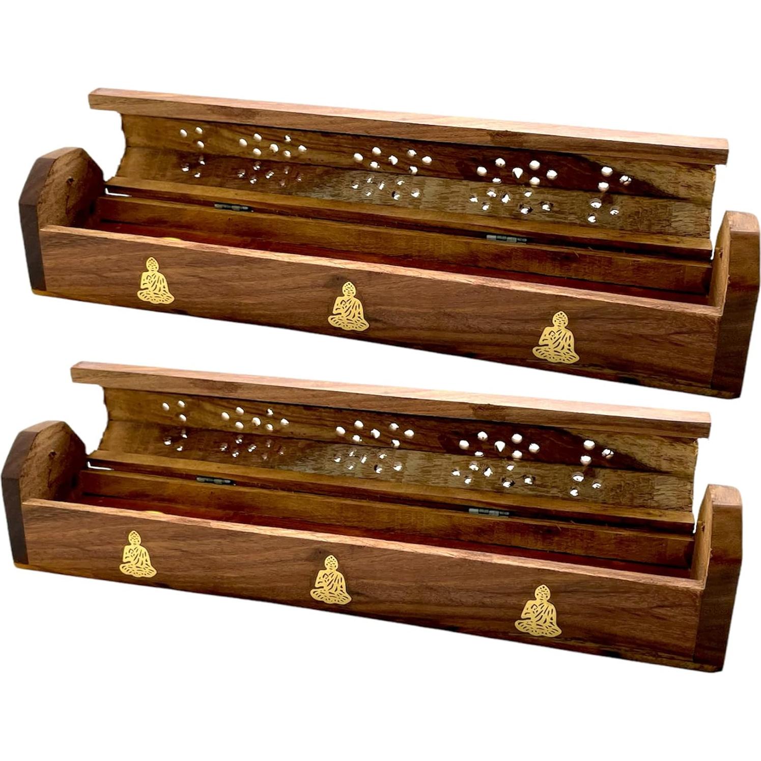 Quemadores de Incienso Crystalo - 2 Piezas de Madera Buda