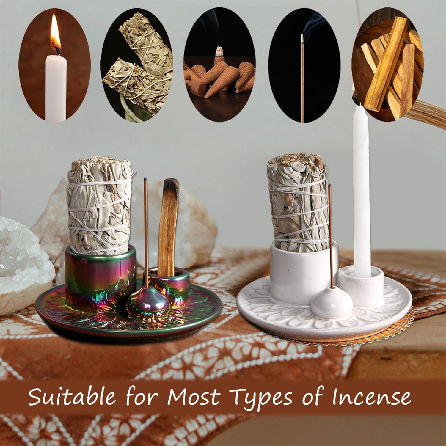 Soporte de Incienso y Vela Cerámico YIENENG 4 en 1 Blanco
