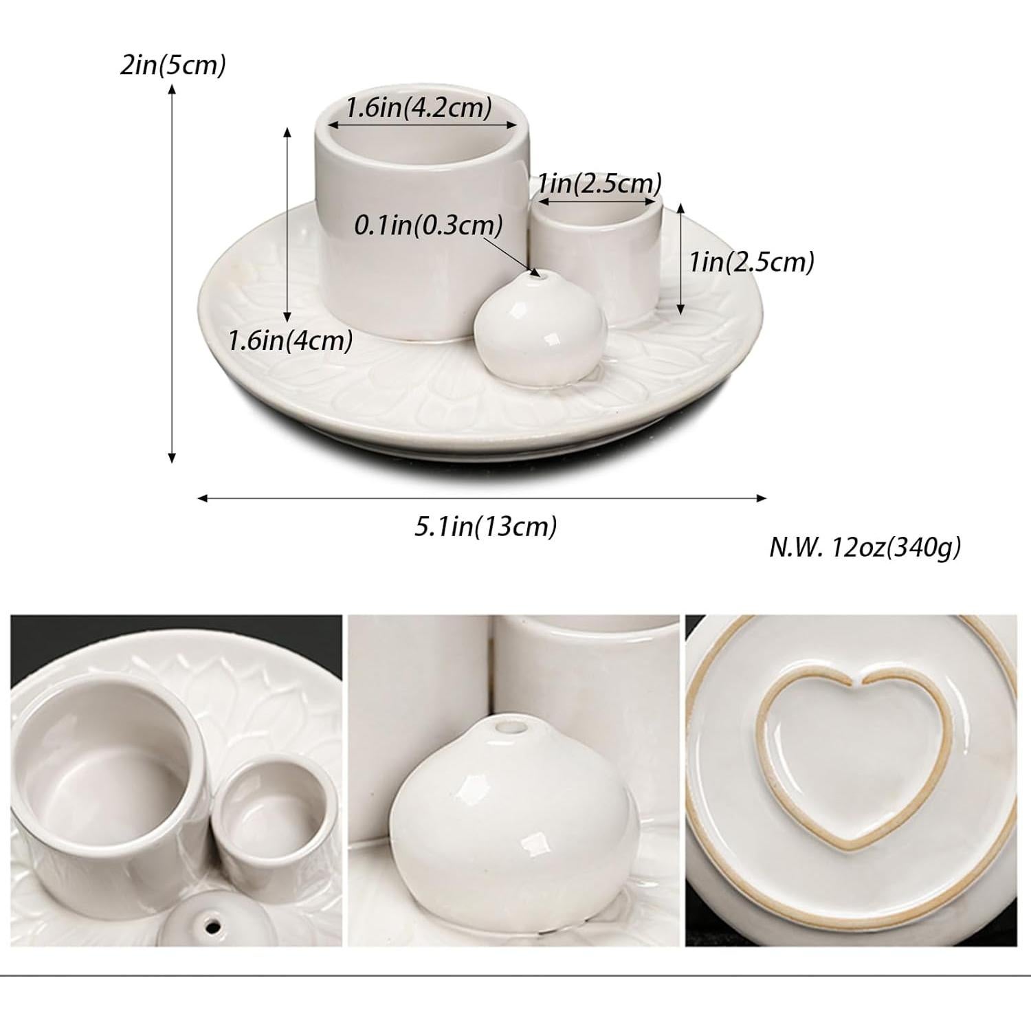 Soporte de Incienso y Vela Cerámico YIENENG 4 en 1 Blanco