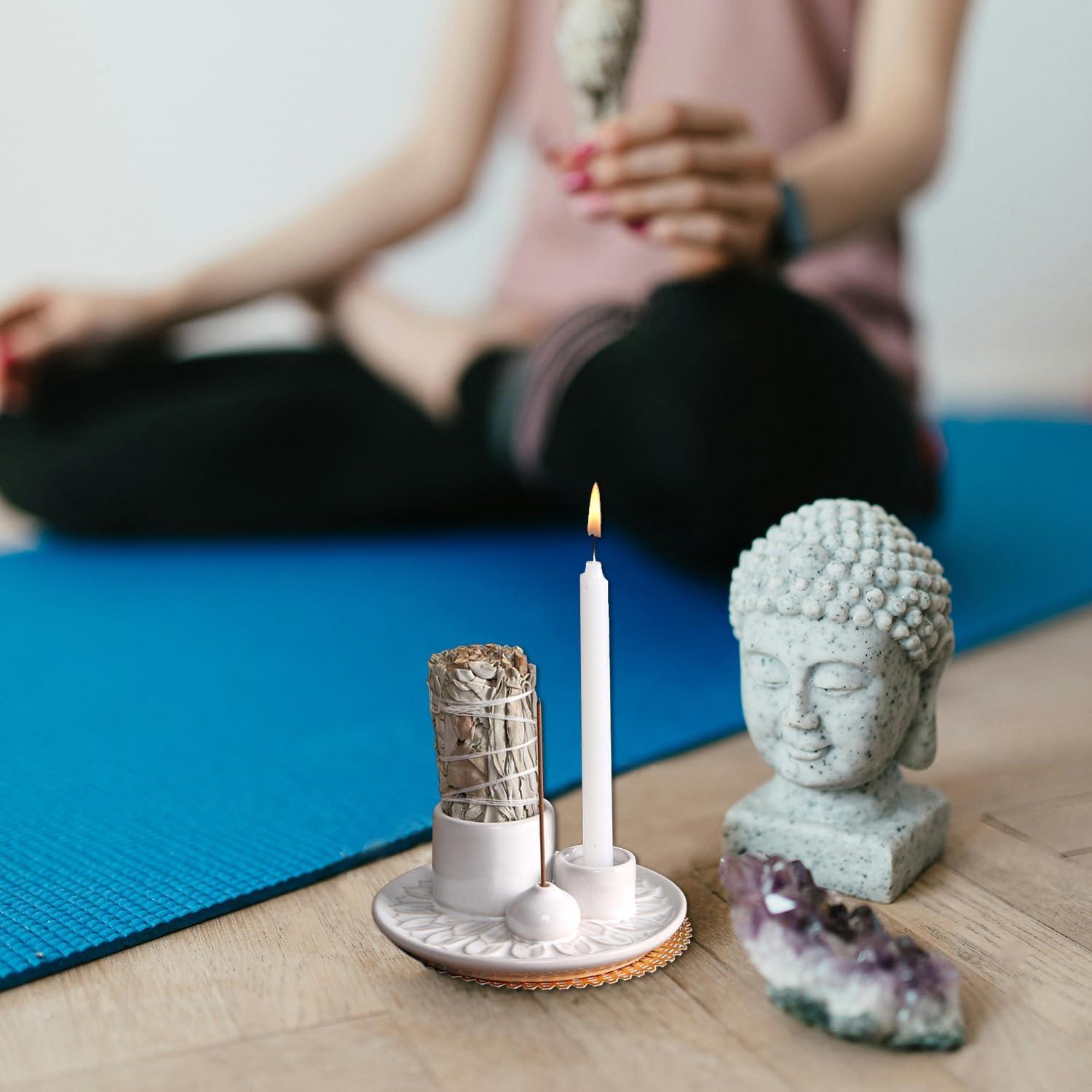 Soporte de Incienso y Vela Cerámico YIENENG 4 en 1 Blanco