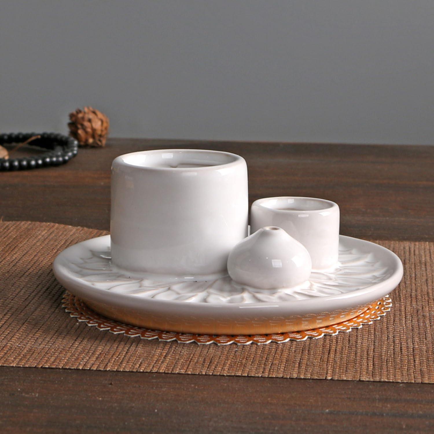 Soporte de Incienso y Vela Cerámico YIENENG 4 en 1 Blanco