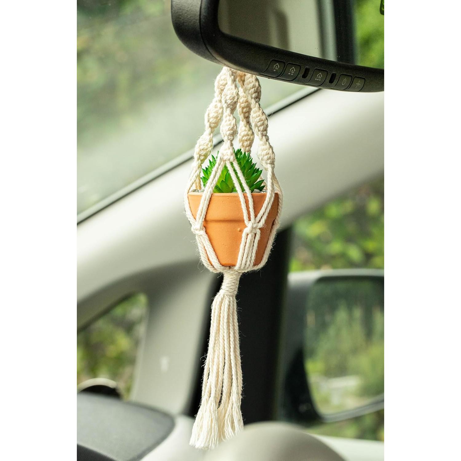 Ambientador de Aire para Auto Macramé Suculenta 26x6 cm