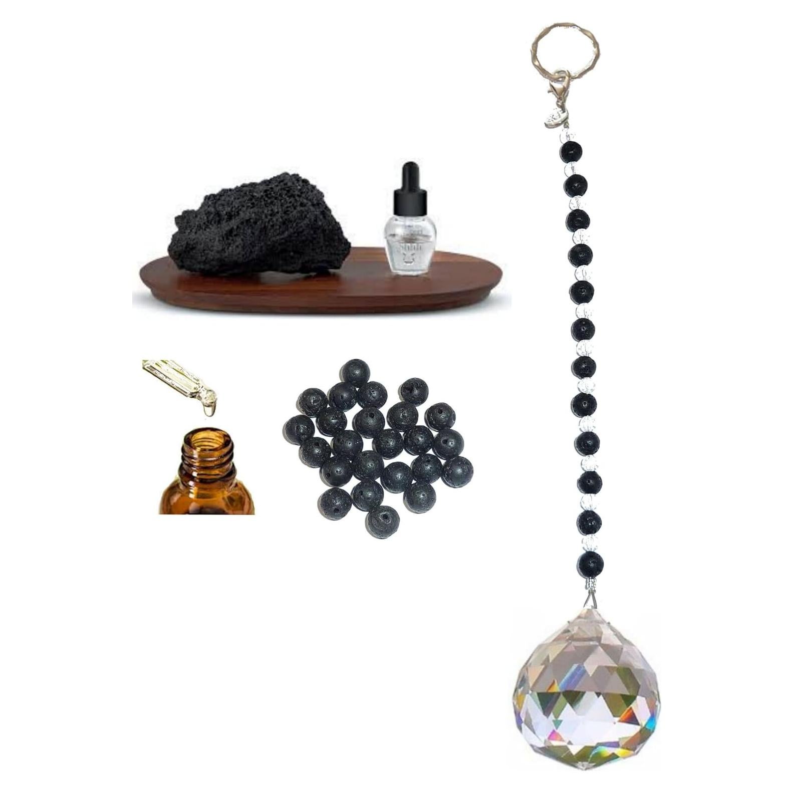 Cazador de Sol de Aromaterapia 30mm - Cristal y Lava Negra