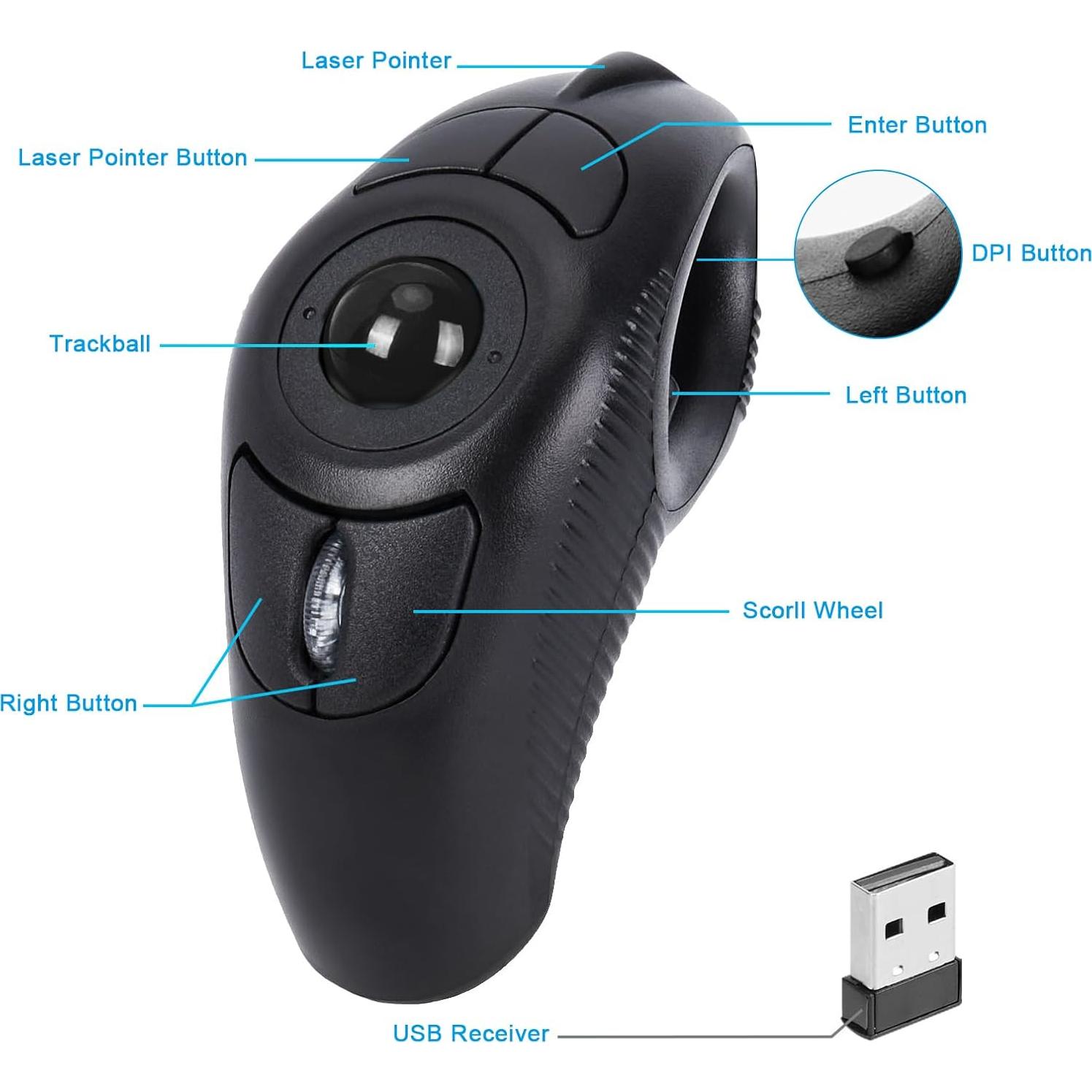 Mouse Inalámbrico USB Welspo con Bola de Seguimiento y Puntero Láser