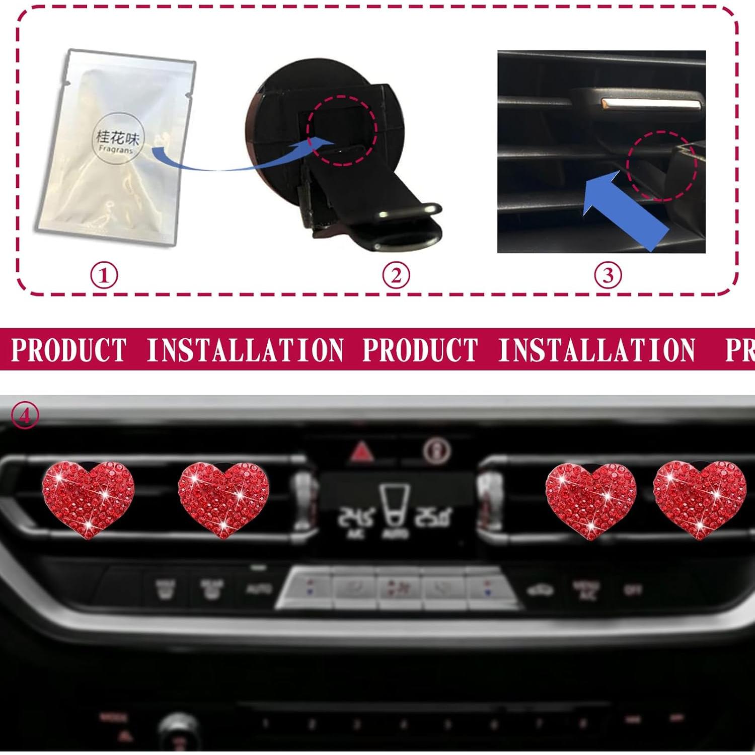 4 Clips de Ventilación Luminuti Corazón Brillante Rojo