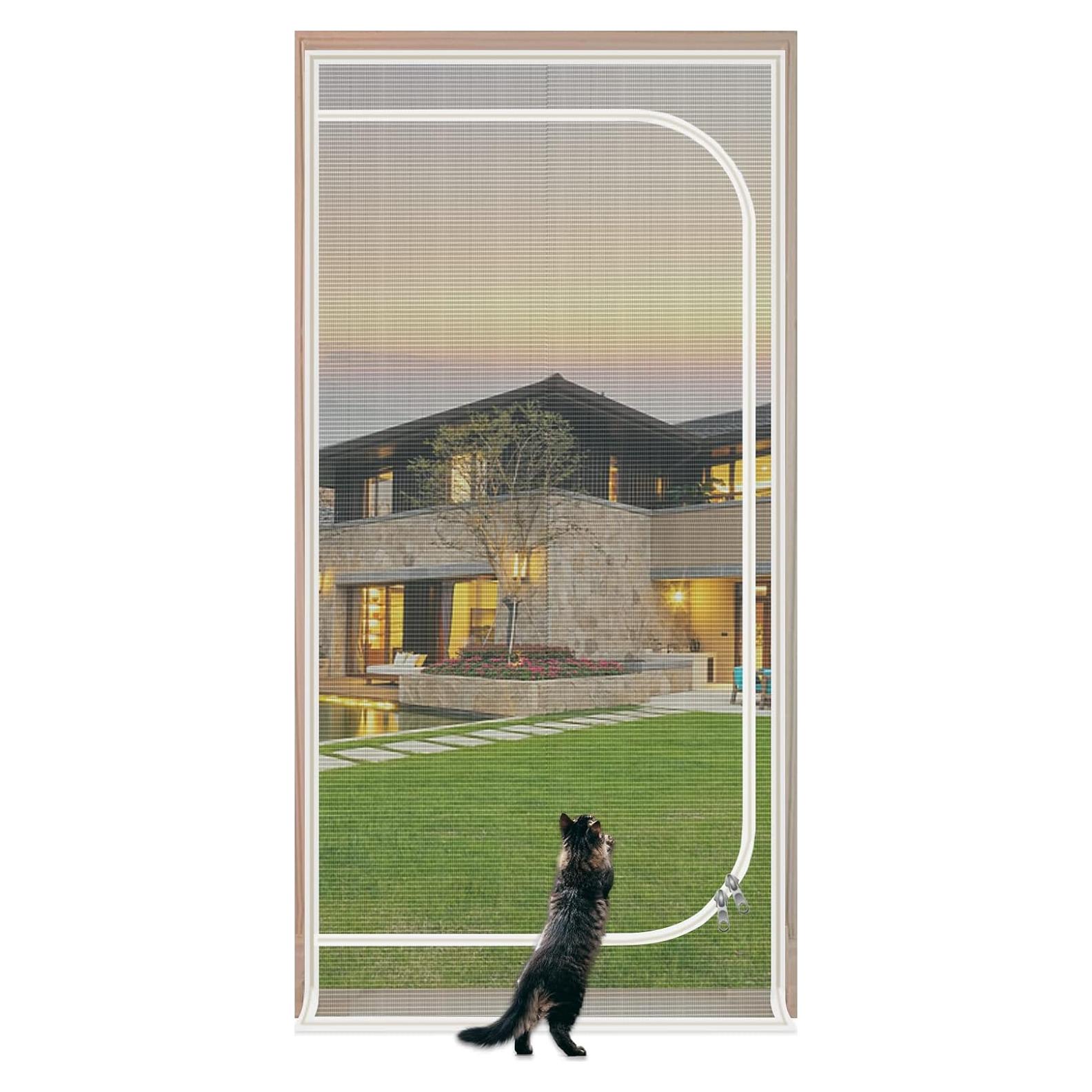 Puerta de Pantalla para Gatos QWR 32x80 cm Reforzada con Cremallera