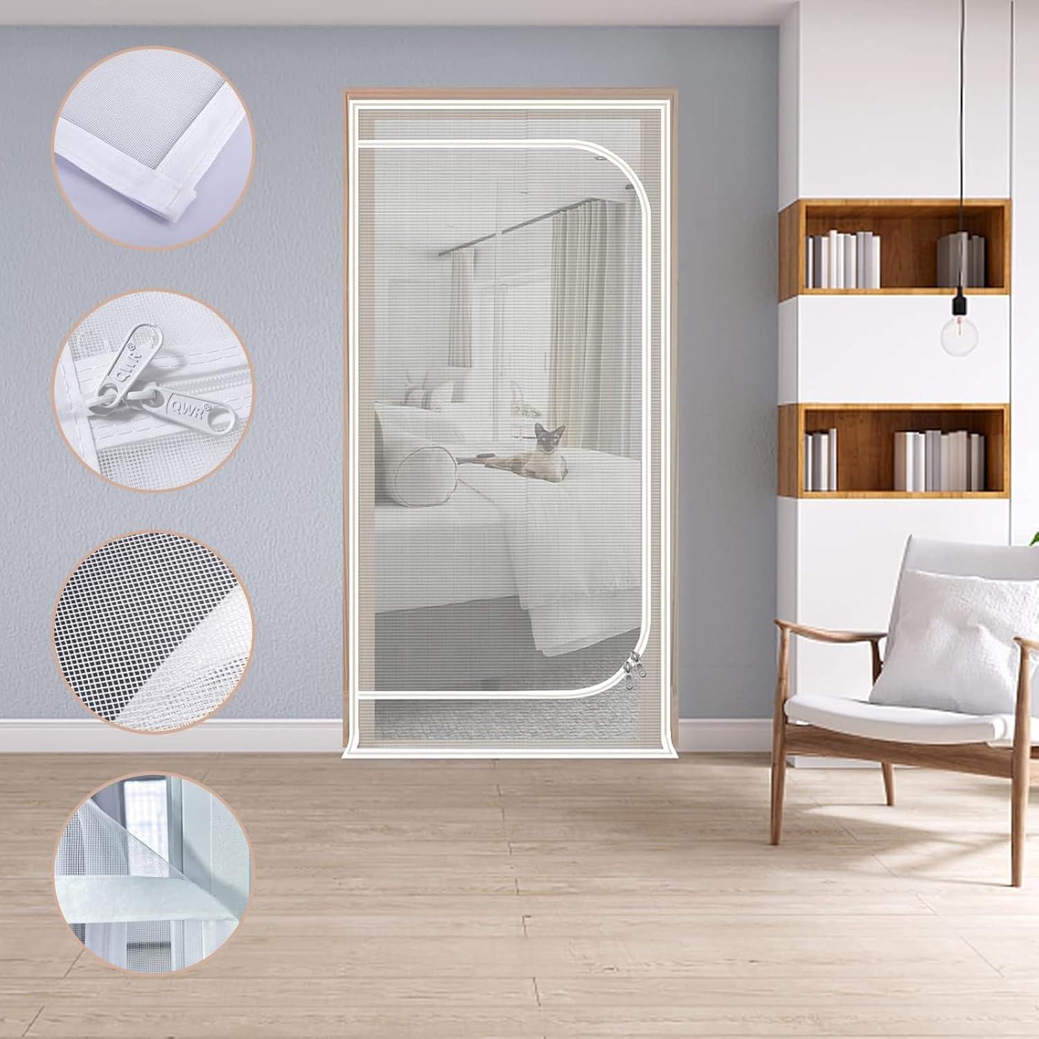 Puerta de Pantalla para Gatos QWR 32x80 cm Reforzada con Cremallera