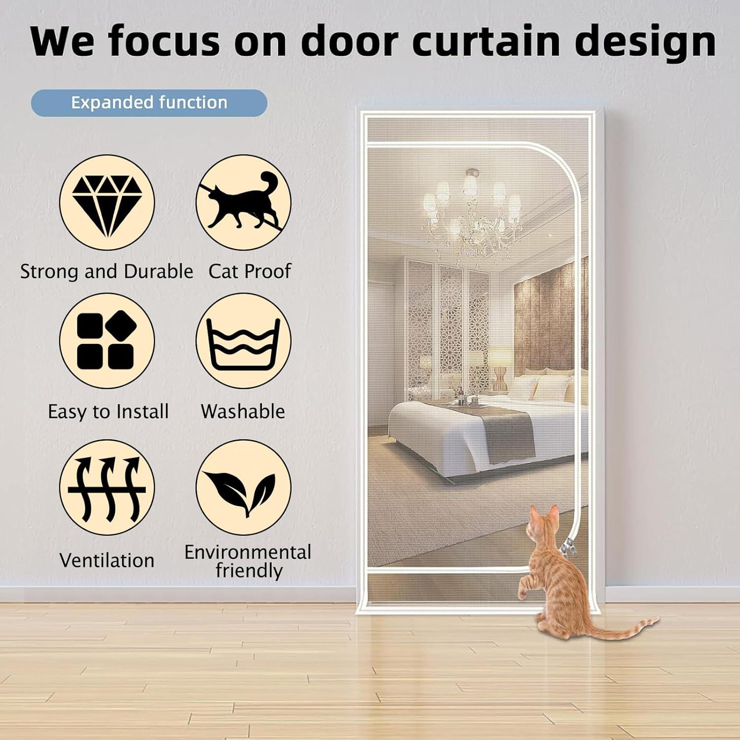 Puerta de Pantalla para Gatos QWR 32x80 cm Reforzada con Cremallera