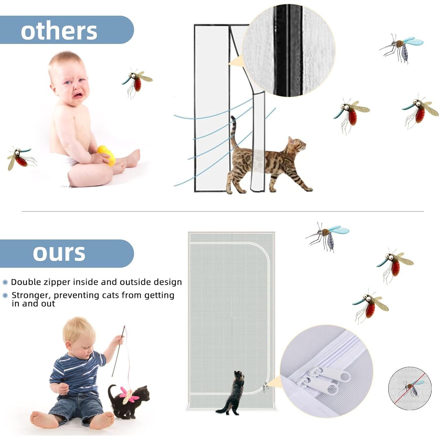 Puerta de Pantalla para Gatos QWR 32x80 cm Reforzada con Cremallera