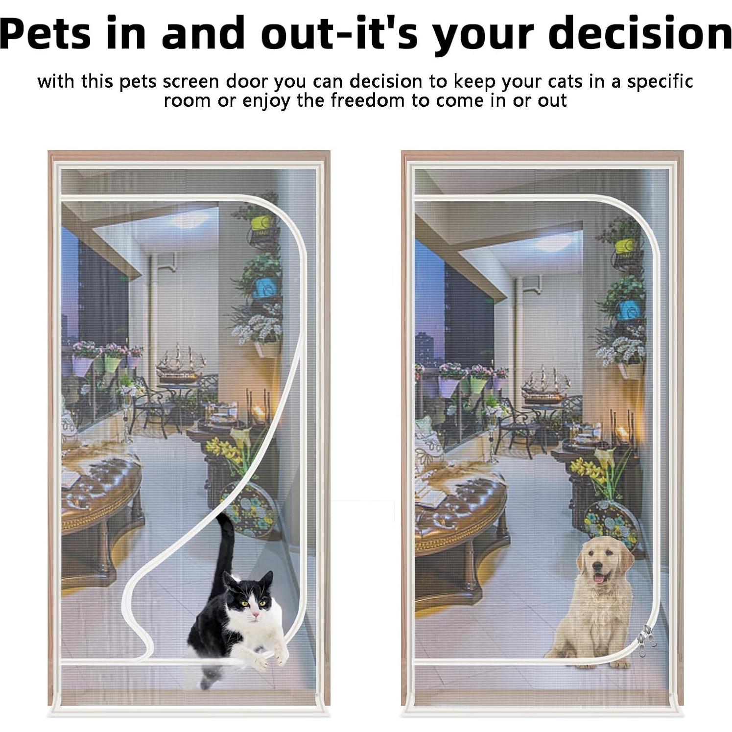 Puerta de Pantalla para Gatos QWR 32x80 cm Reforzada con Cremallera