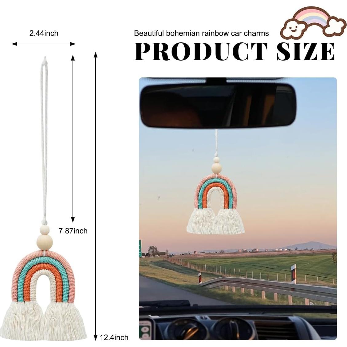 Encanto de Coche de Arcoíris KVAEY, Macramé 31.5x6.2cm