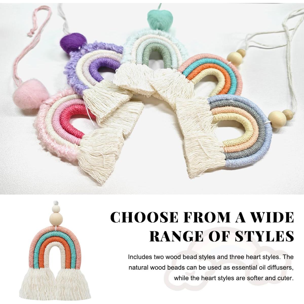 Encanto de Coche de Arcoíris KVAEY, Macramé 31.5x6.2cm