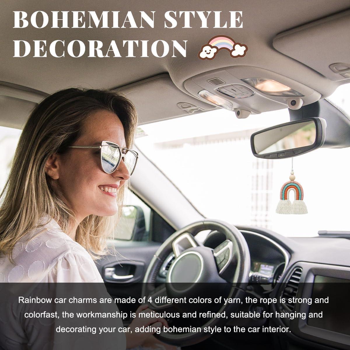 Encanto de Coche de Arcoíris KVAEY, Macramé 31.5x6.2cm