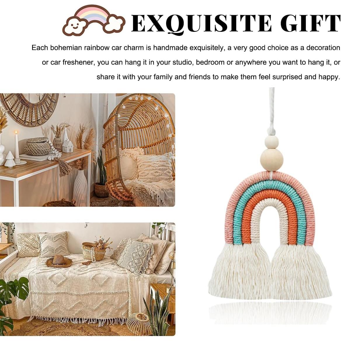 Encanto de Coche de Arcoíris KVAEY, Macramé 31.5x6.2cm