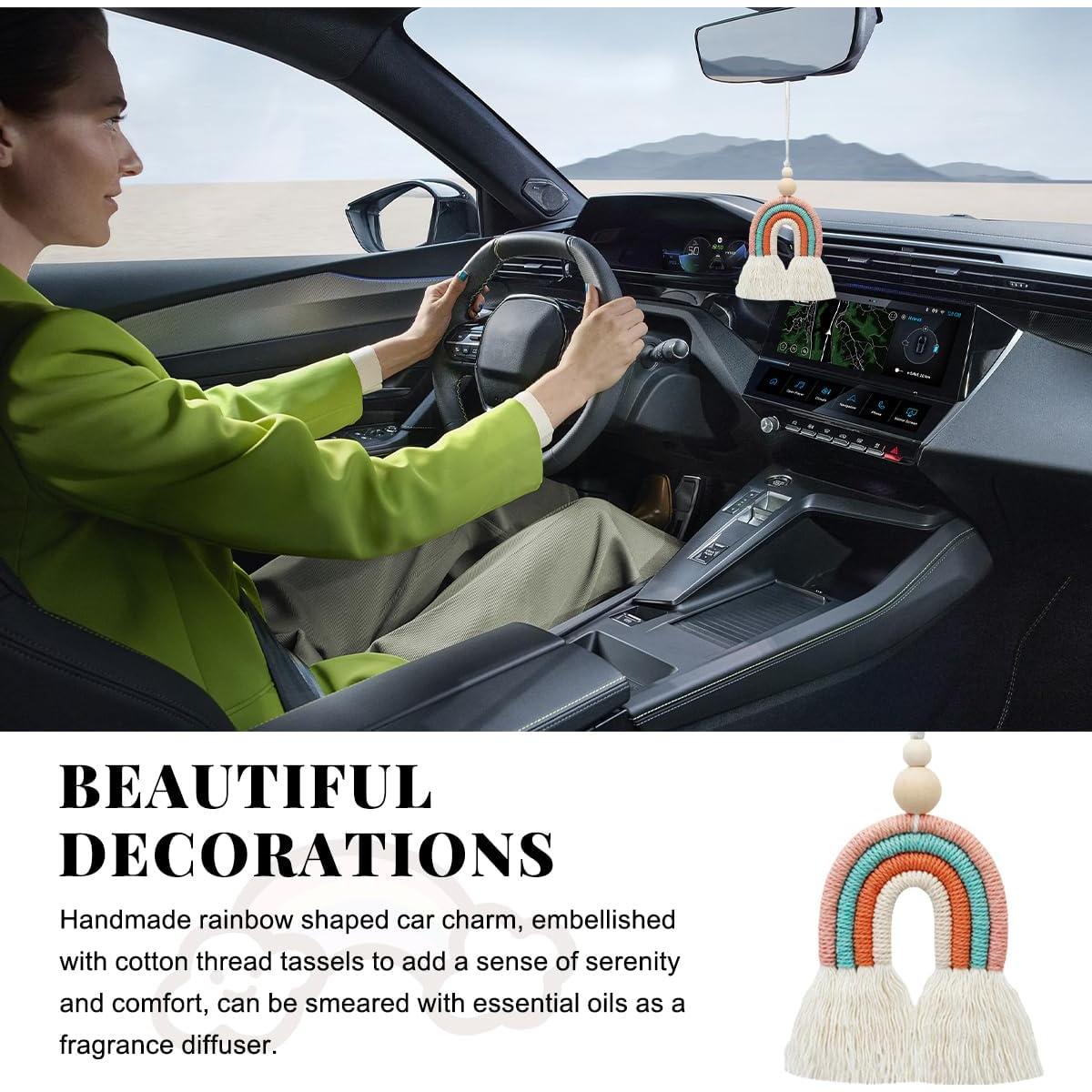 Encanto de Coche de Arcoíris KVAEY, Macramé 31.5x6.2cm