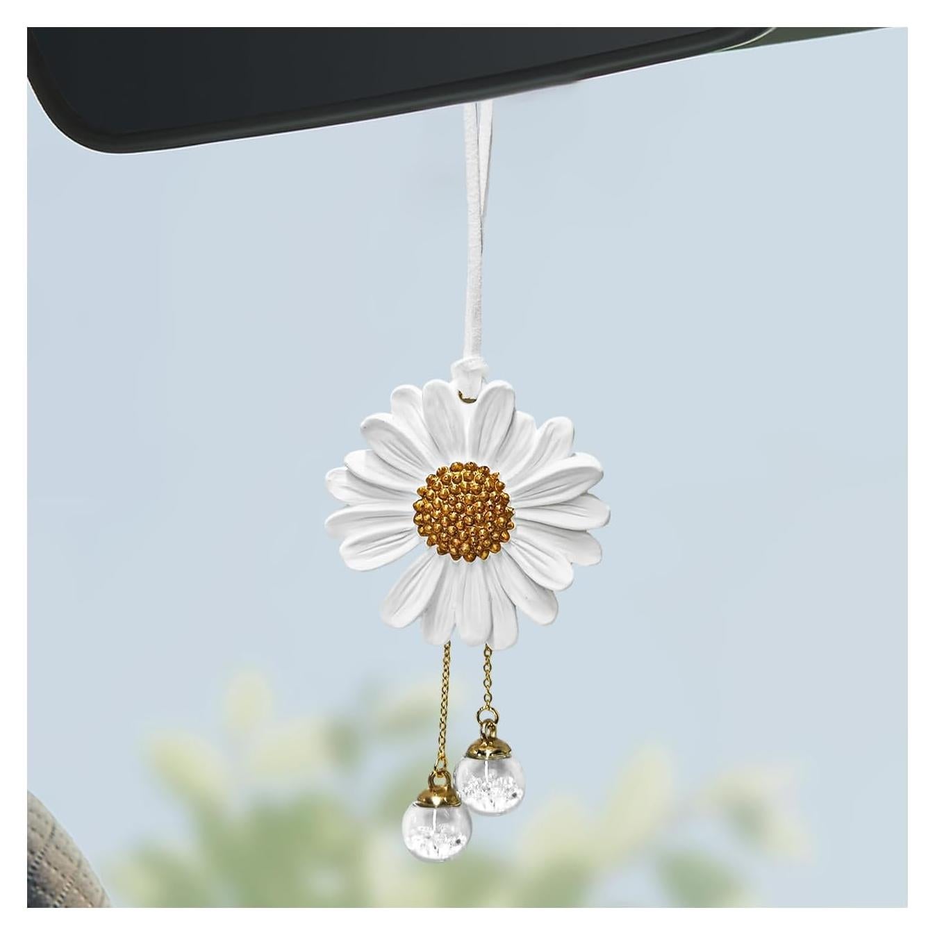 Adorno Colgante Daisy Wevdn para Auto - Yeso Blanco 11x6 cm