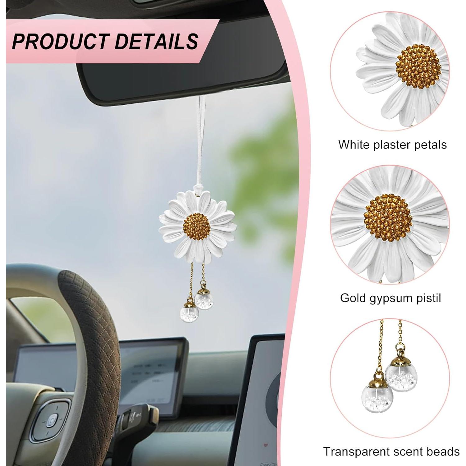 Adorno Colgante Daisy Wevdn para Auto - Yeso Blanco 11x6 cm