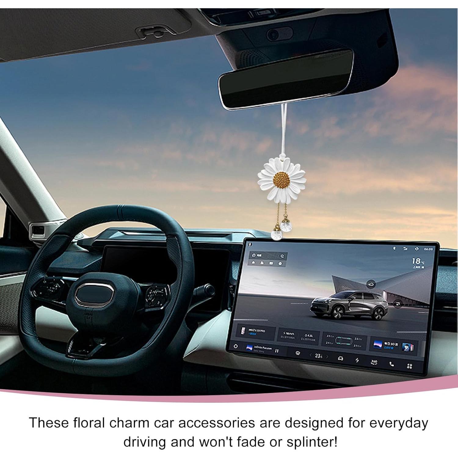 Adorno Colgante Daisy Wevdn para Auto - Yeso Blanco 11x6 cm