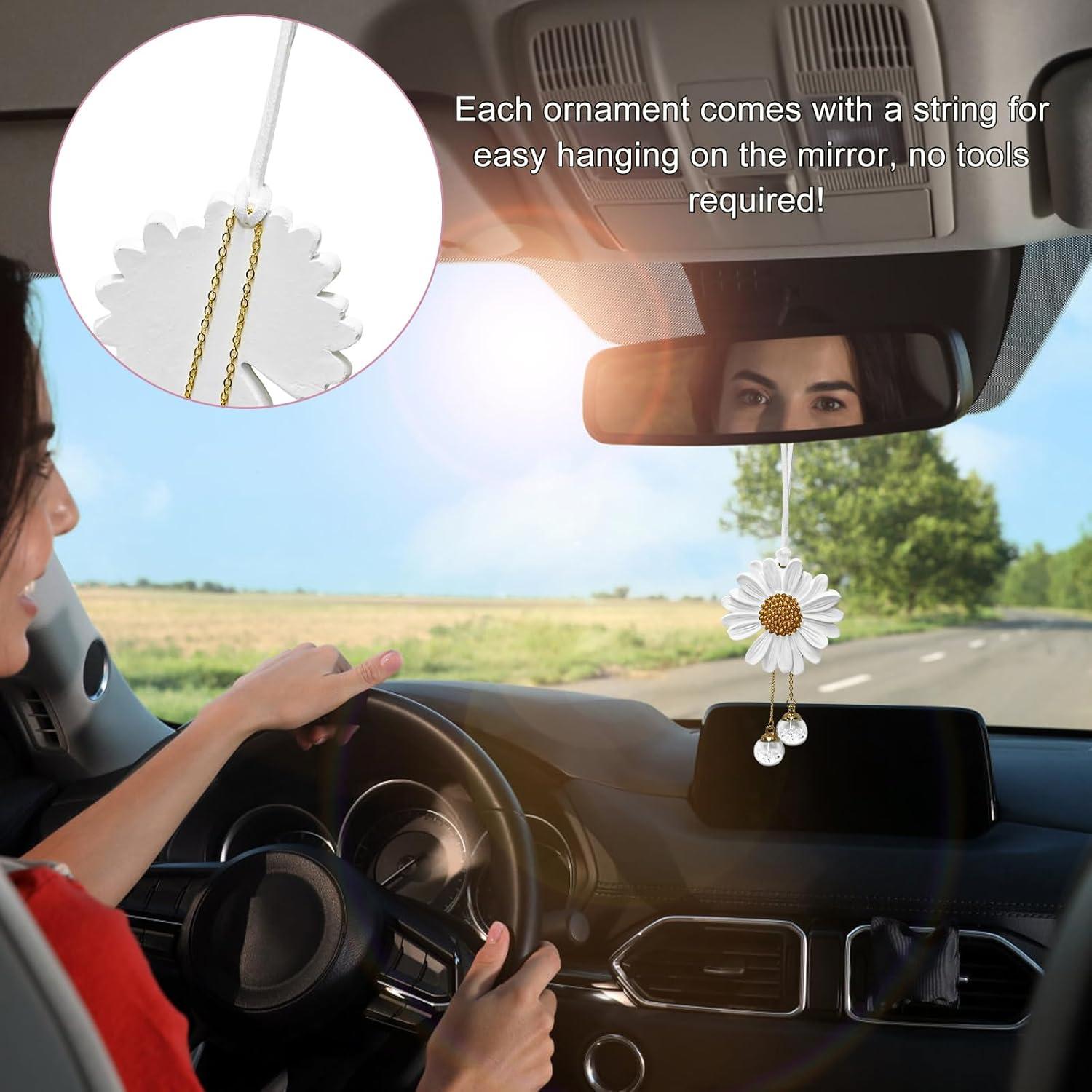 Adorno Colgante Daisy Wevdn para Auto - Yeso Blanco 11x6 cm