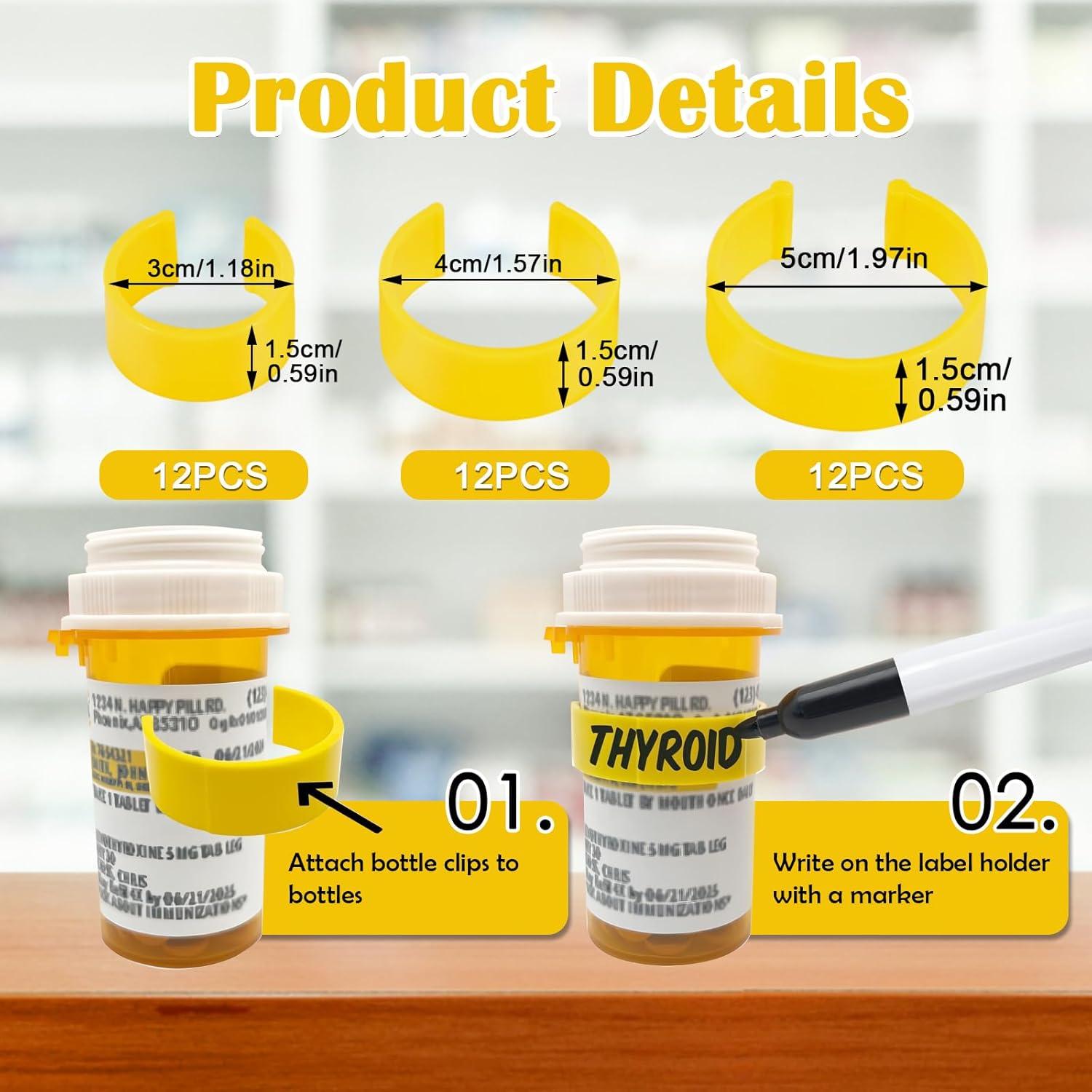 36 Clips para Botellas de Medicamentos DOAGEAS - Etiquetas y Marcador