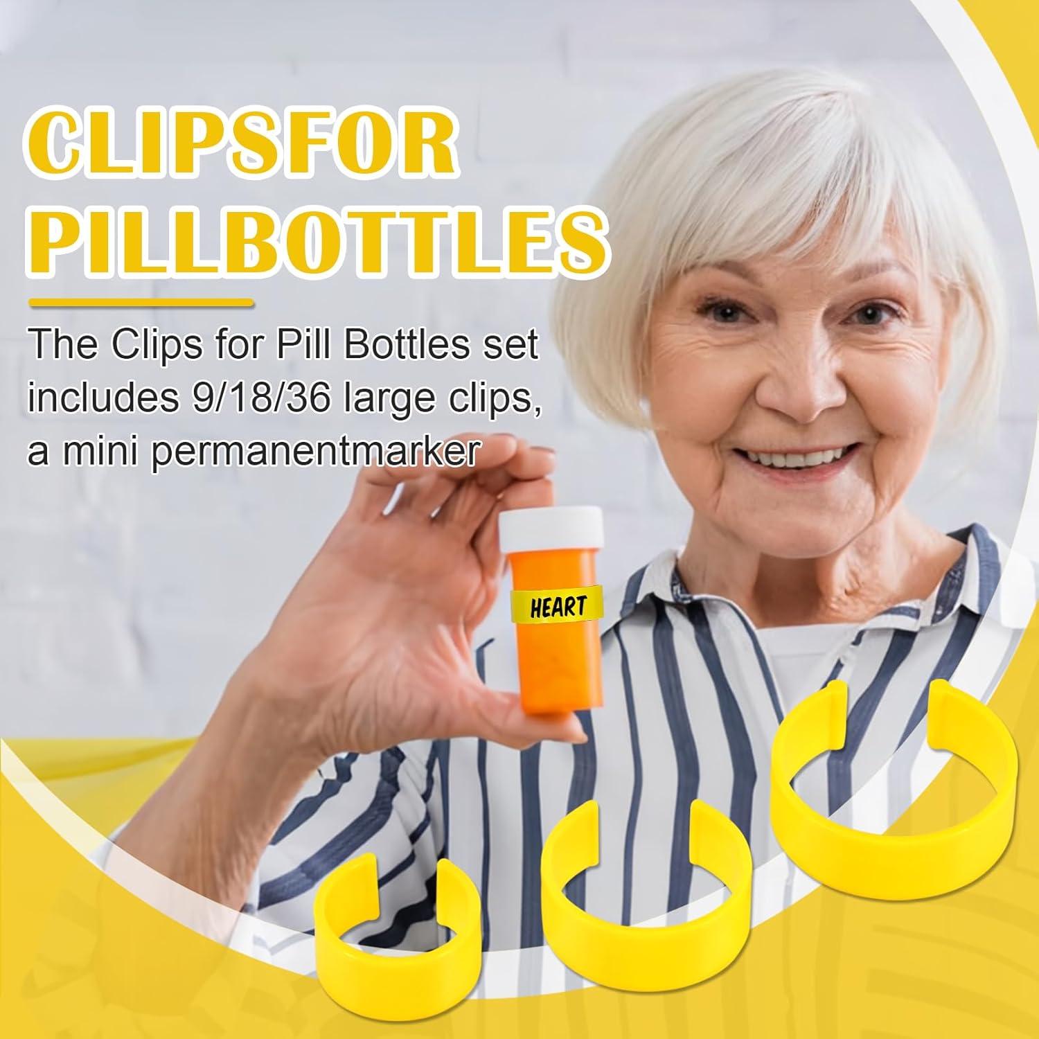 36 Clips para Botellas de Medicamentos DOAGEAS - Etiquetas y Marcador