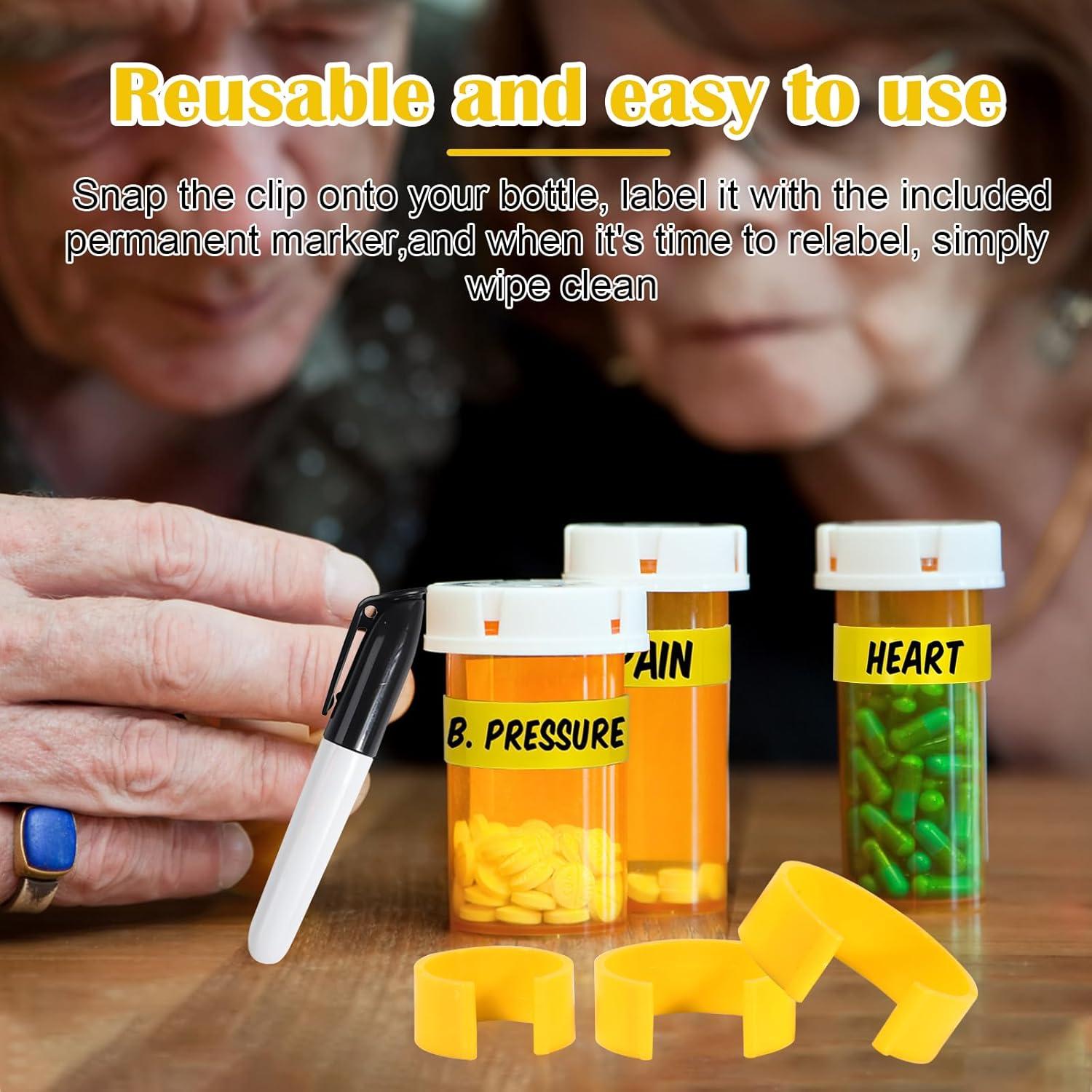 36 Clips para Botellas de Medicamentos DOAGEAS - Etiquetas y Marcador