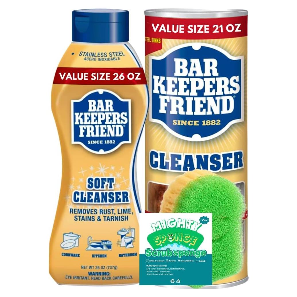 Limpiador Multiusos Bar Keepers Friend 769 ml + 595 g + 6 Esponjas