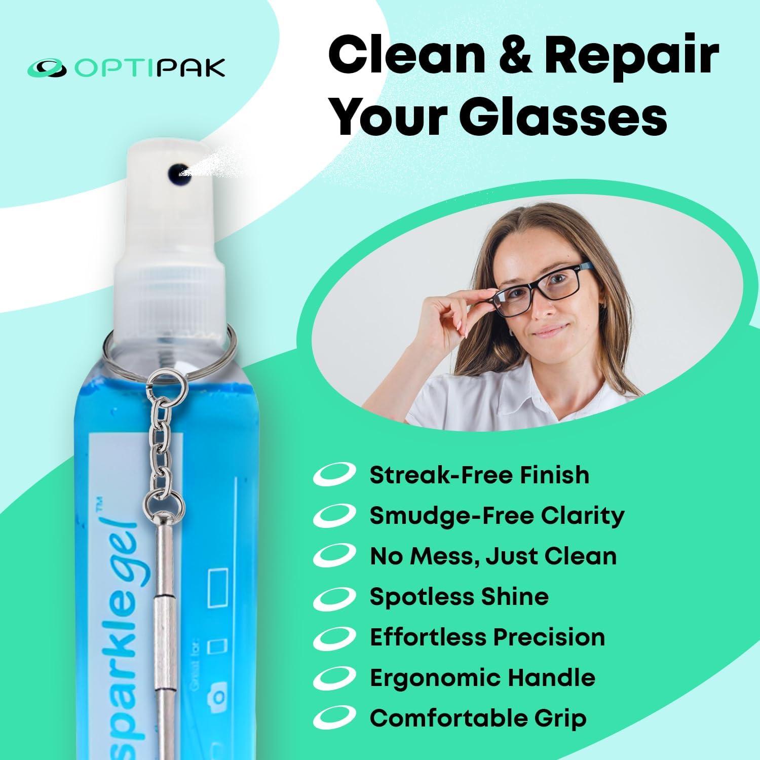 Kit de limpieza de gafas OPTIPAK - 2x2oz spray + 2 paños + destornillador