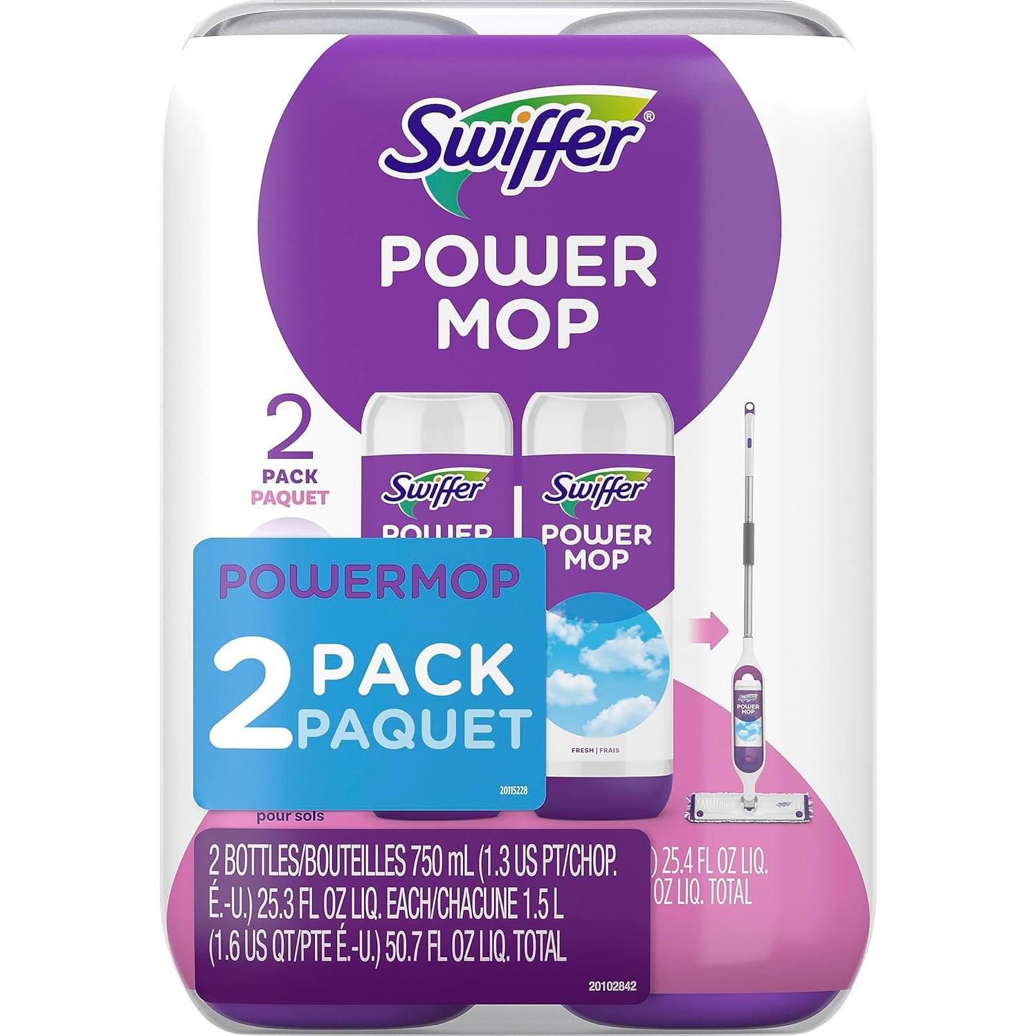 Limpiador de pisos Swiffer PowerMop 748 ml - Aroma fresco, 2 paquetes