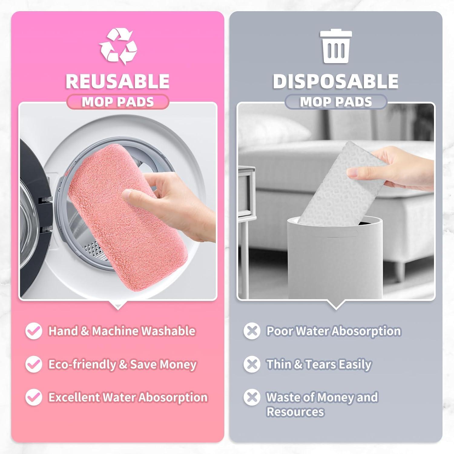 Paquete de 8 Almohadillas de Mopa Reutilizables Nicemiya Rosa