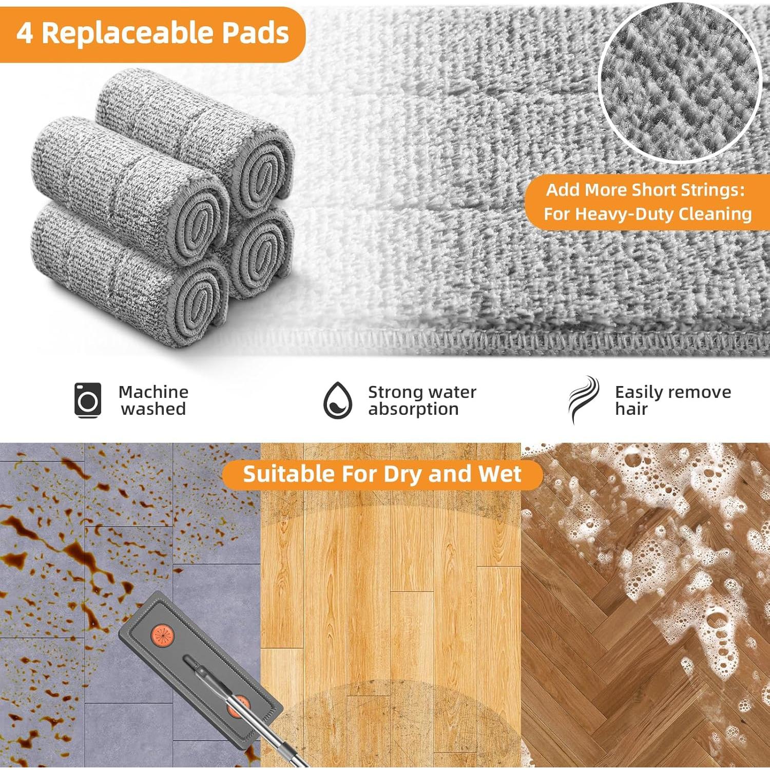 Juego de trapeador y cubo JUDRDO 155 cm con 4 almohadillas