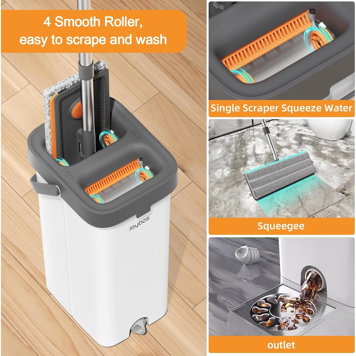 Juego de trapeador y cubo JUDRDO 155 cm con 4 almohadillas