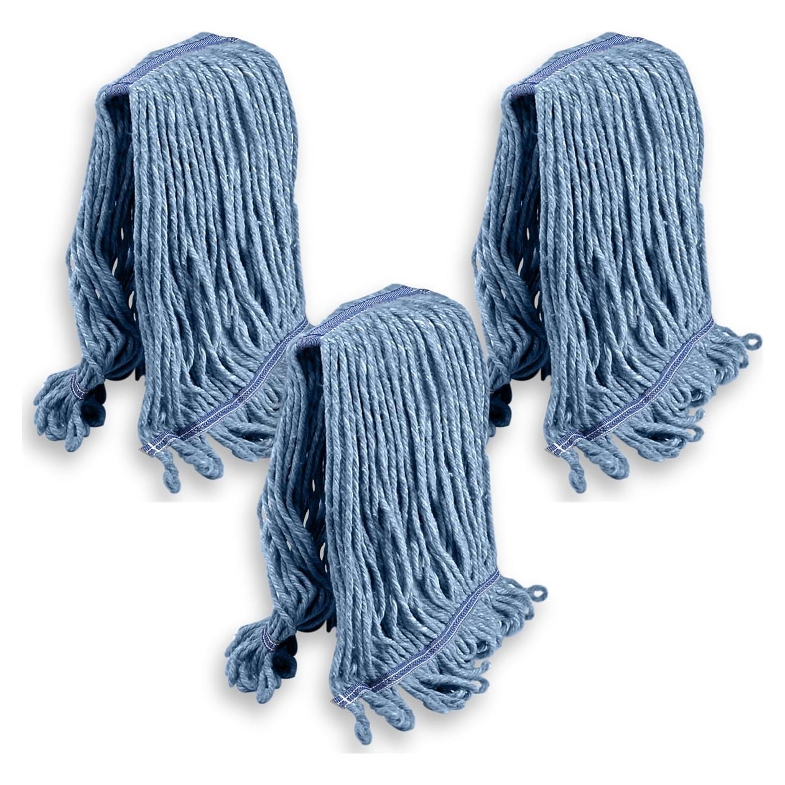 Mop KLEEN HANDLER Heavy Duty Reemplazo Algodón Azul Paquete 3