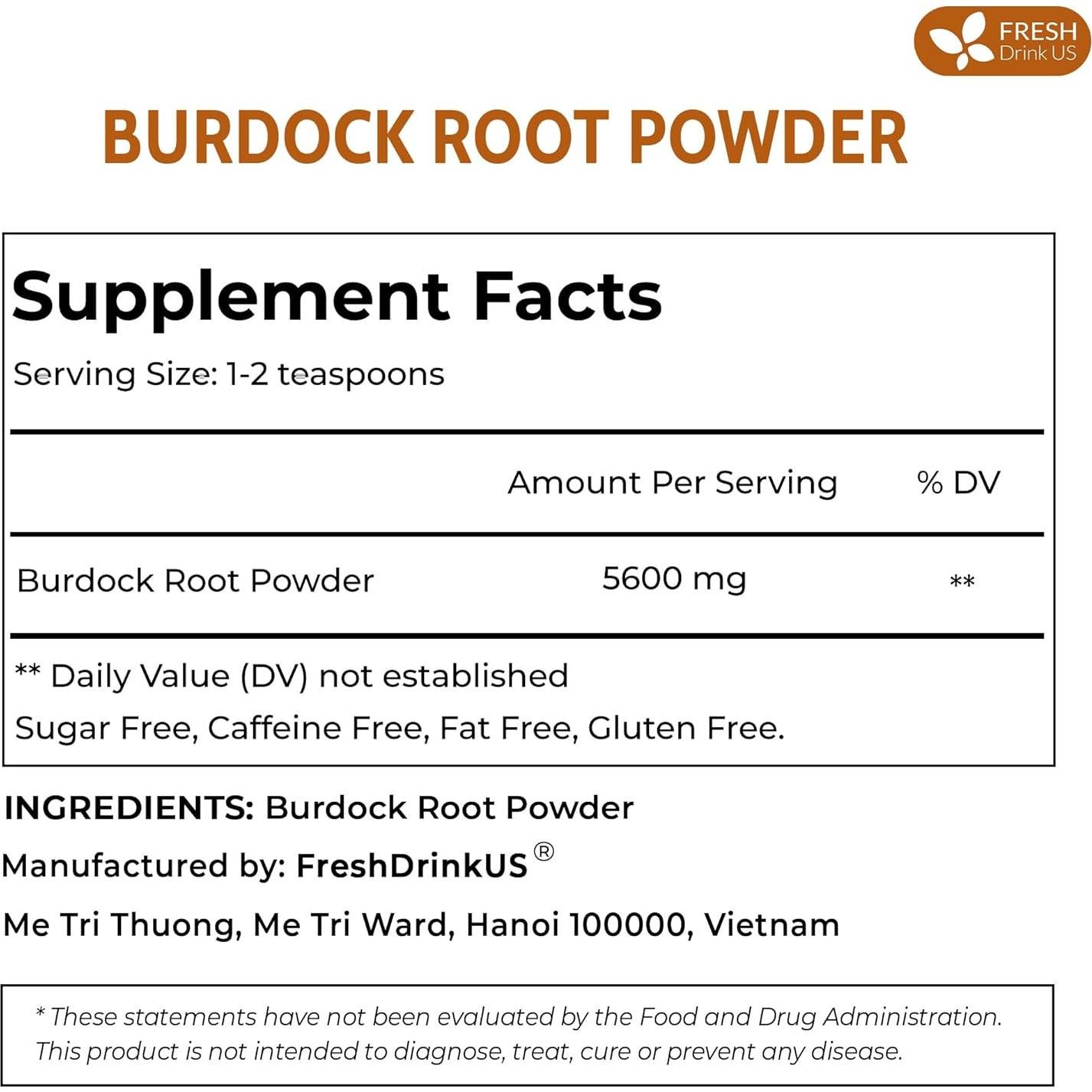 Polvo de Raíz de Bardana FreshDrinkUS 567g 100% Natural