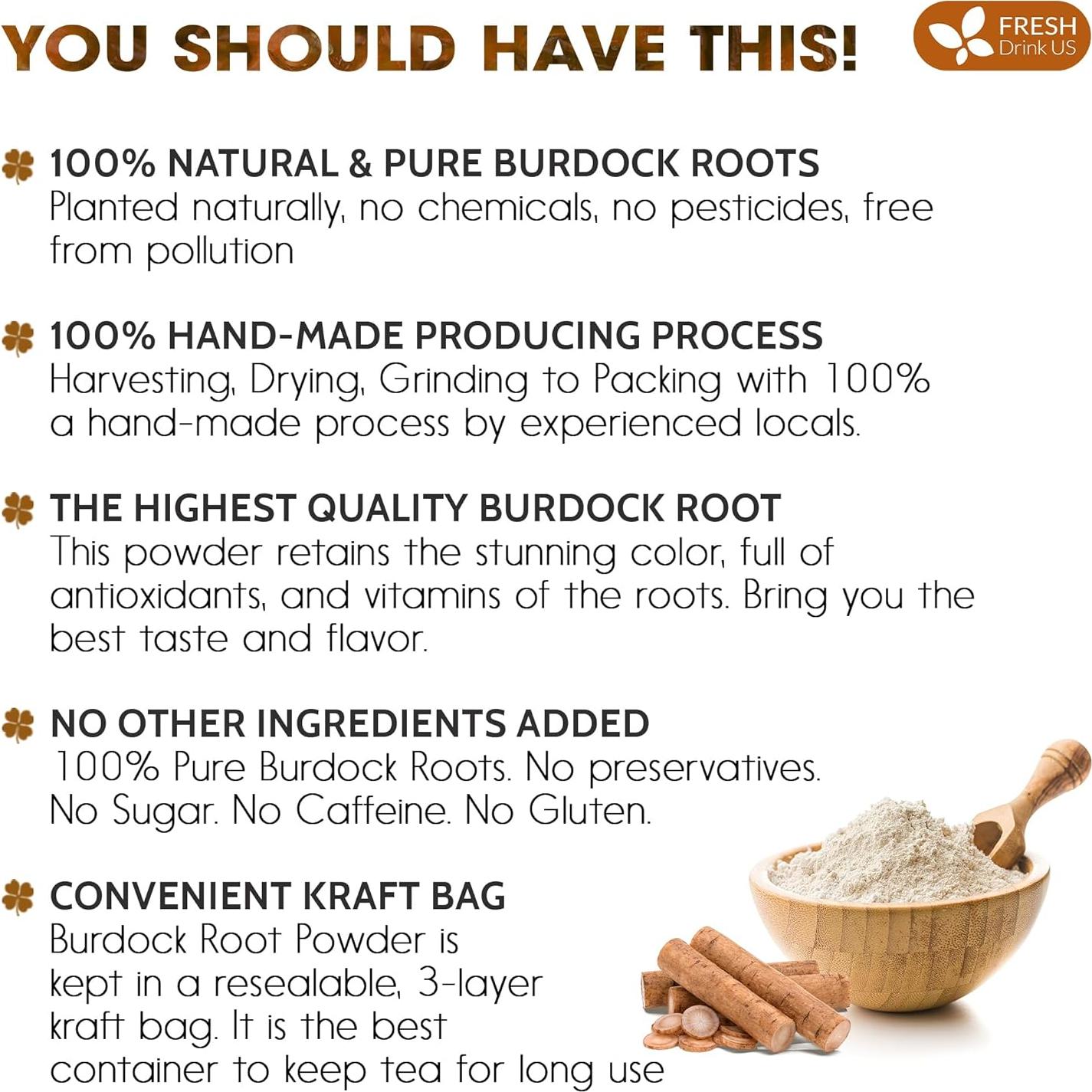 Polvo de Raíz de Bardana FreshDrinkUS 567g 100% Natural
