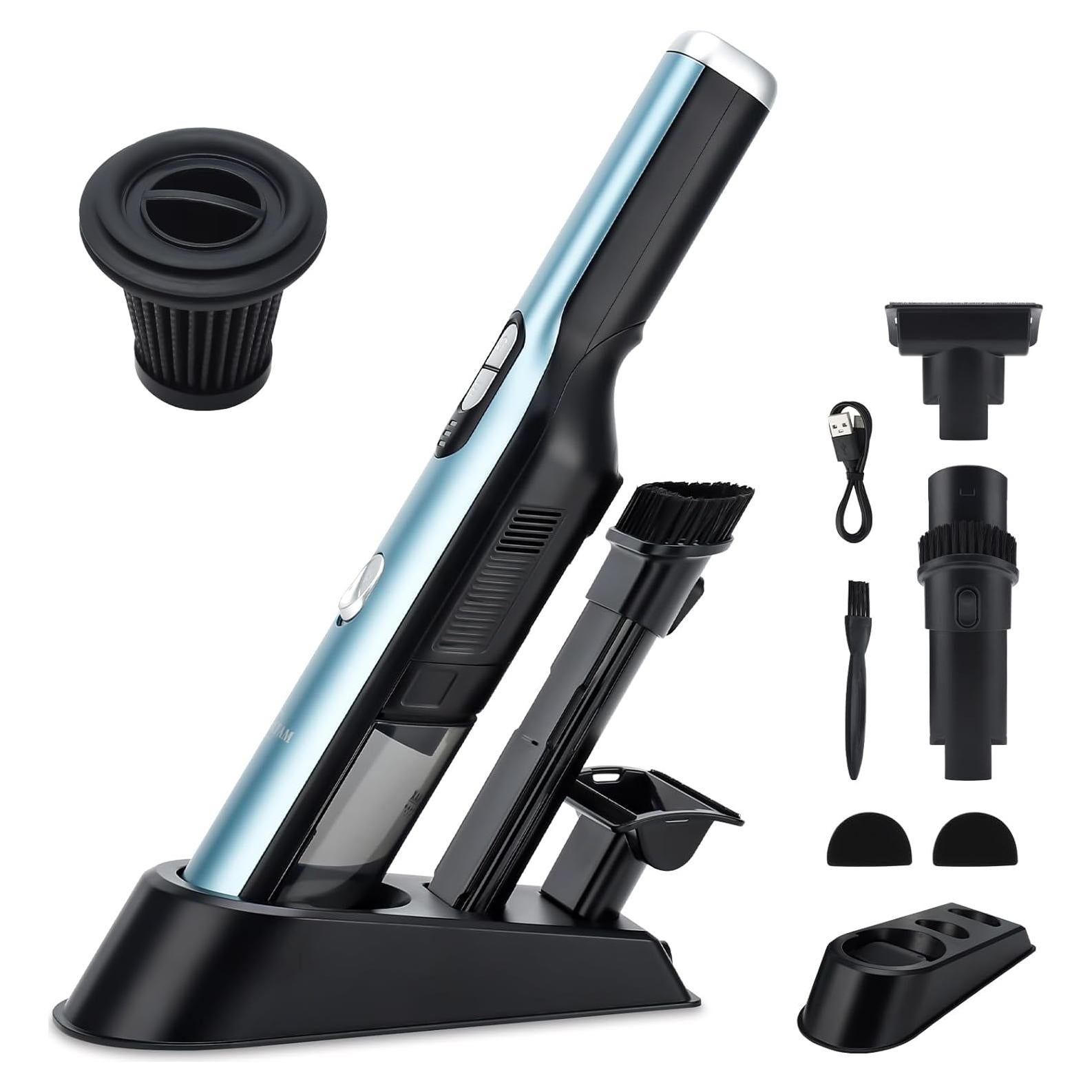 Handheld Cordless Vacuum Cleaner, Portable Car Vacuum with 18KPa Suction Power,Quick-Charge Hand Vac with LED Headlight & Storage Dock, Dust Buster for Home Office Desk Keyboards Pet Hair, Blue