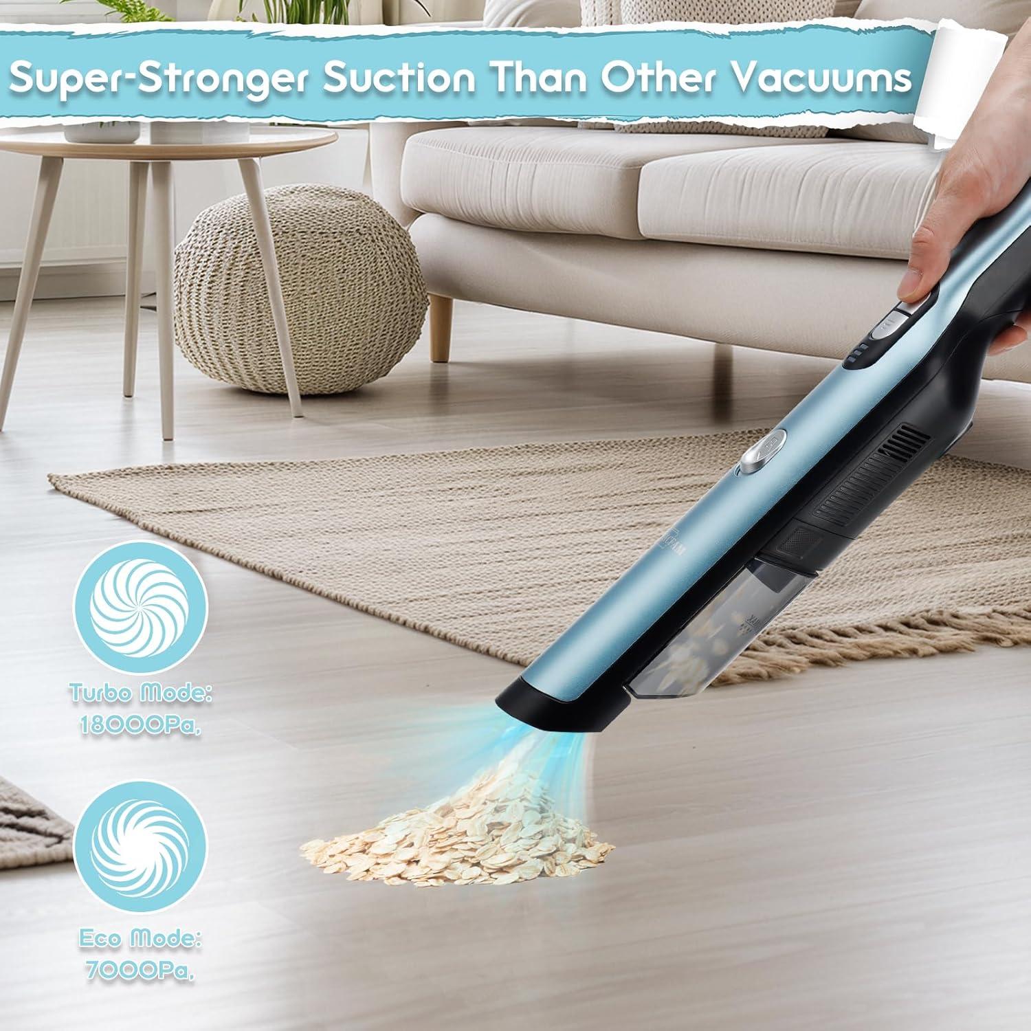 Handheld Cordless Vacuum Cleaner, Portable Car Vacuum with 18KPa Suction Power,Quick-Charge Hand Vac with LED Headlight & Storage Dock, Dust Buster for Home Office Desk Keyboards Pet Hair, Blue