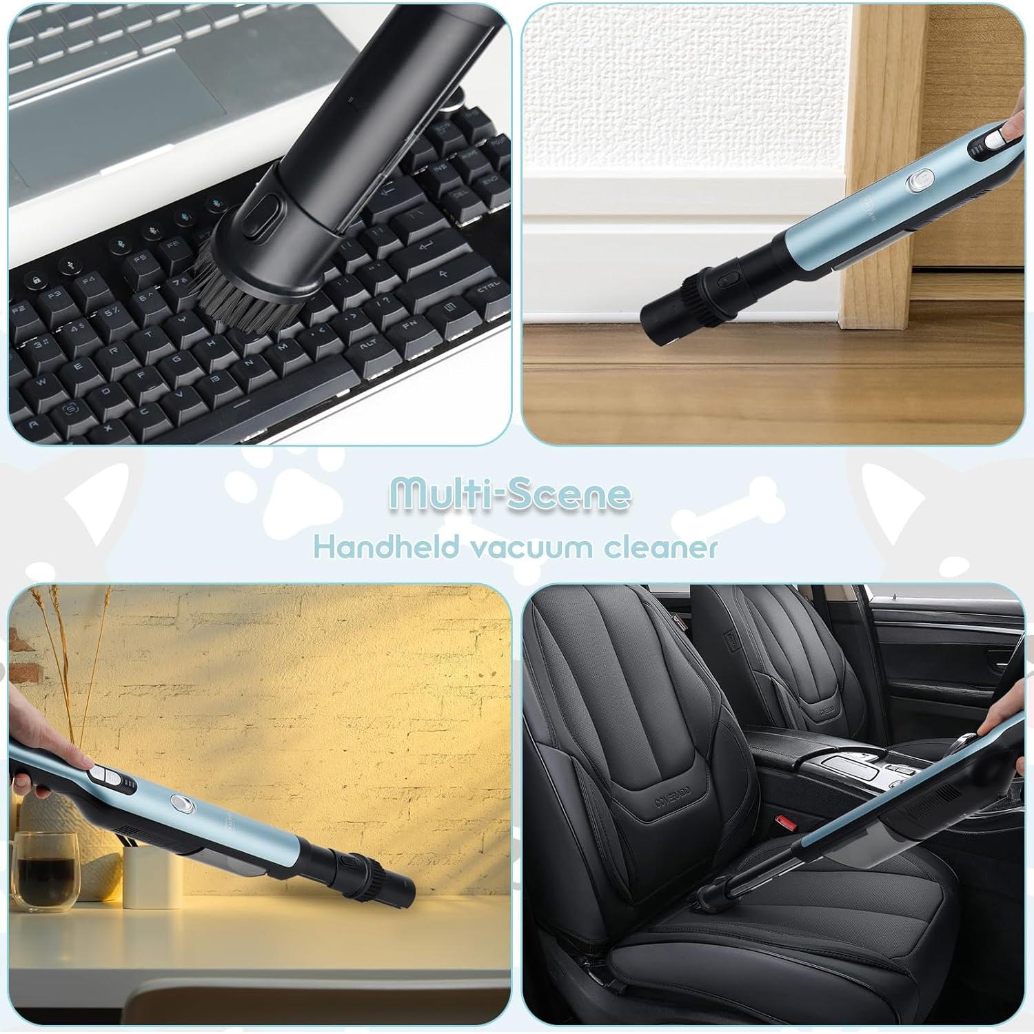 Handheld Cordless Vacuum Cleaner, Portable Car Vacuum with 18KPa Suction Power,Quick-Charge Hand Vac with LED Headlight & Storage Dock, Dust Buster for Home Office Desk Keyboards Pet Hair, Blue