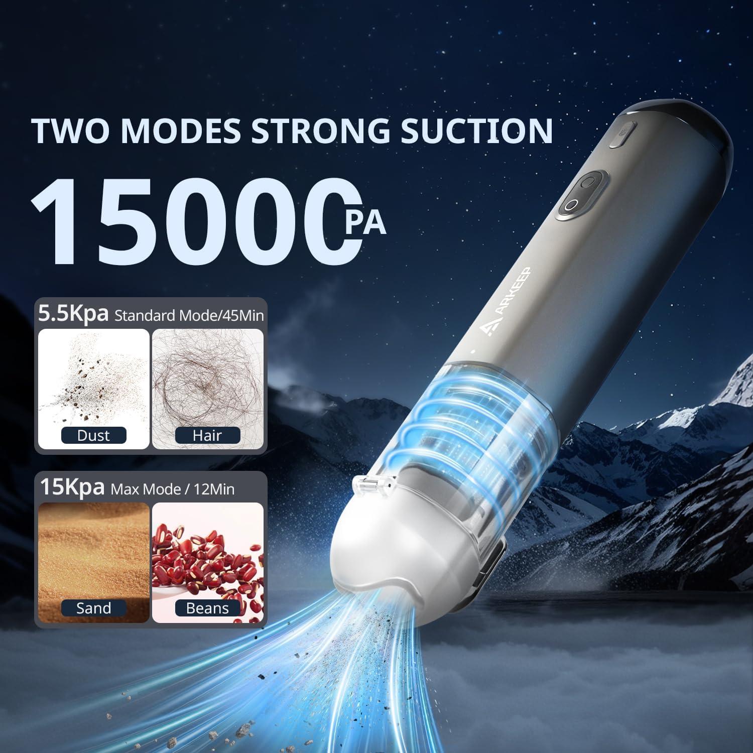 Aspiradora de Coche ARKEEP Inalámbrica 15KPa con Filtro HEPA